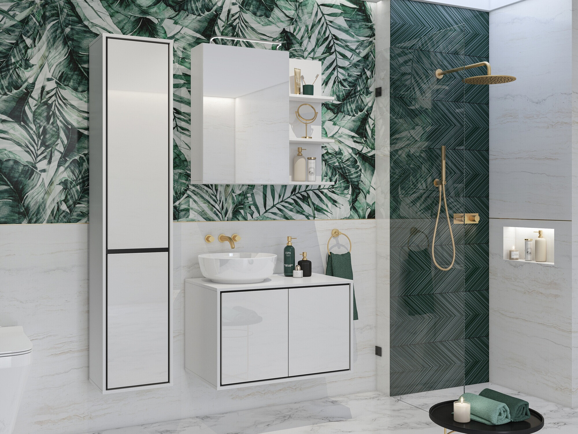 Spejlskab til badeværelset Tecavu 102 (Glansfuld hvid + Hvid)