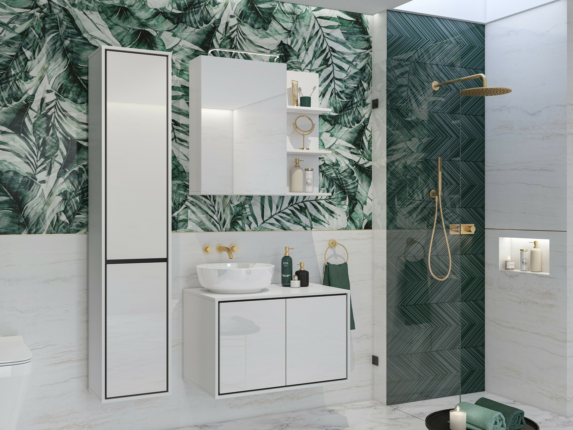 Vægbadeværelsesskab til håndvask Tecavu 103 (Glansfuld hvid + Hvid)