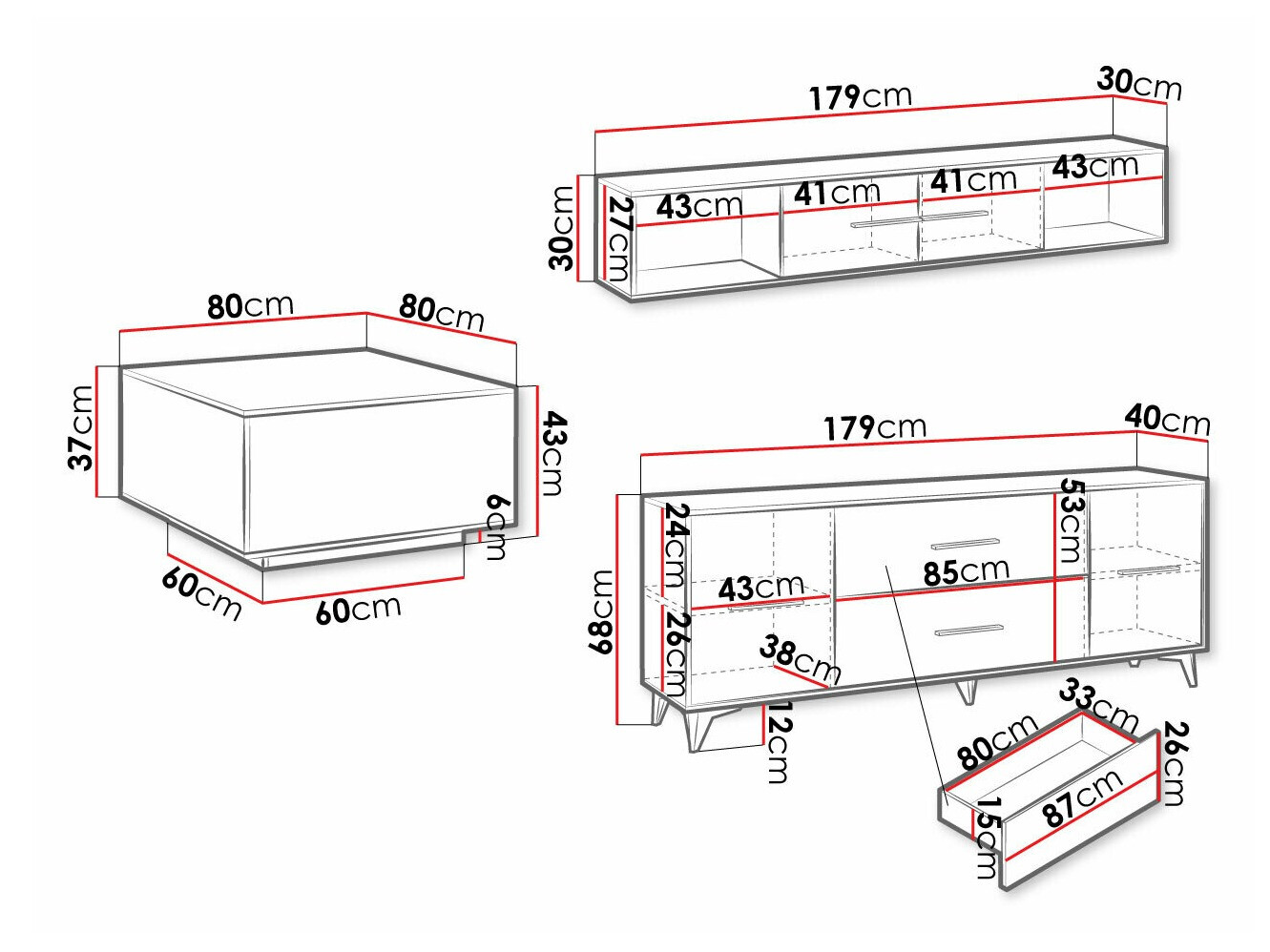 Stuemøbelsæt Avimora 116 (Valnød)
