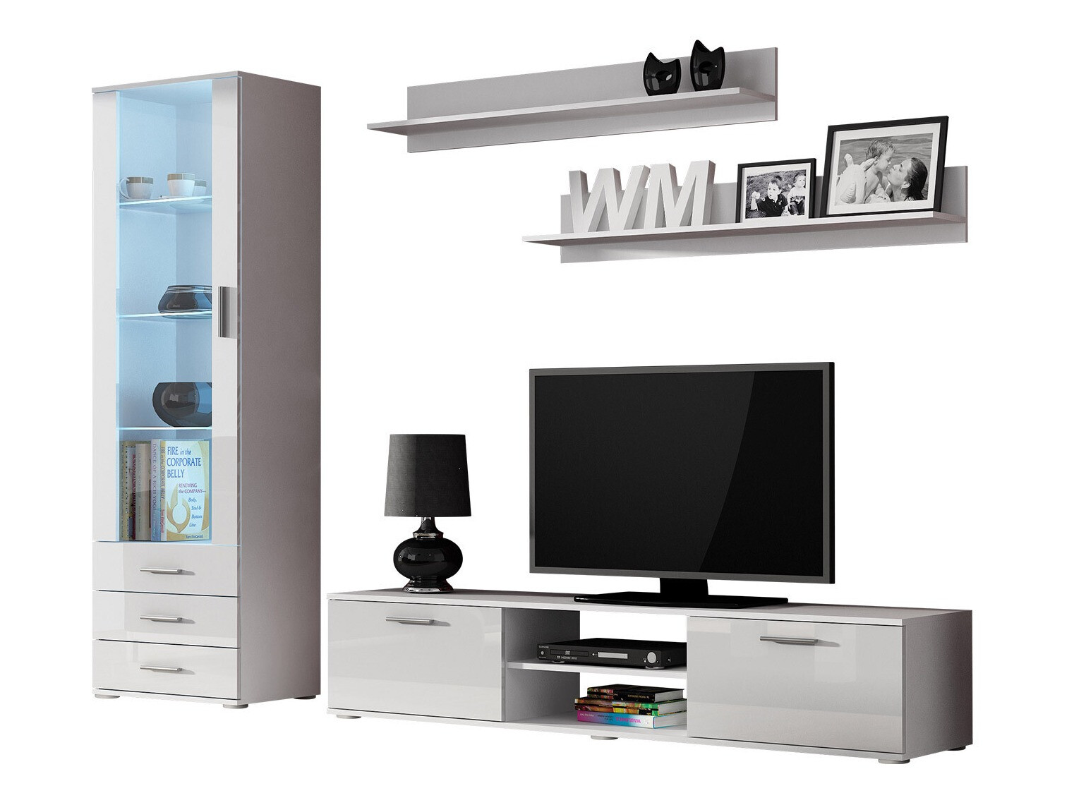 Stuemøblersæt Tornola 107 (Hvid + Glansfuld hvid)