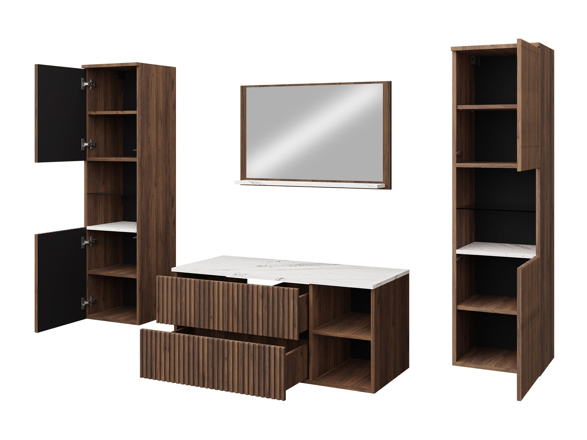 Badeværelsessæt Nauta II (Valnød + Hvid marmor)