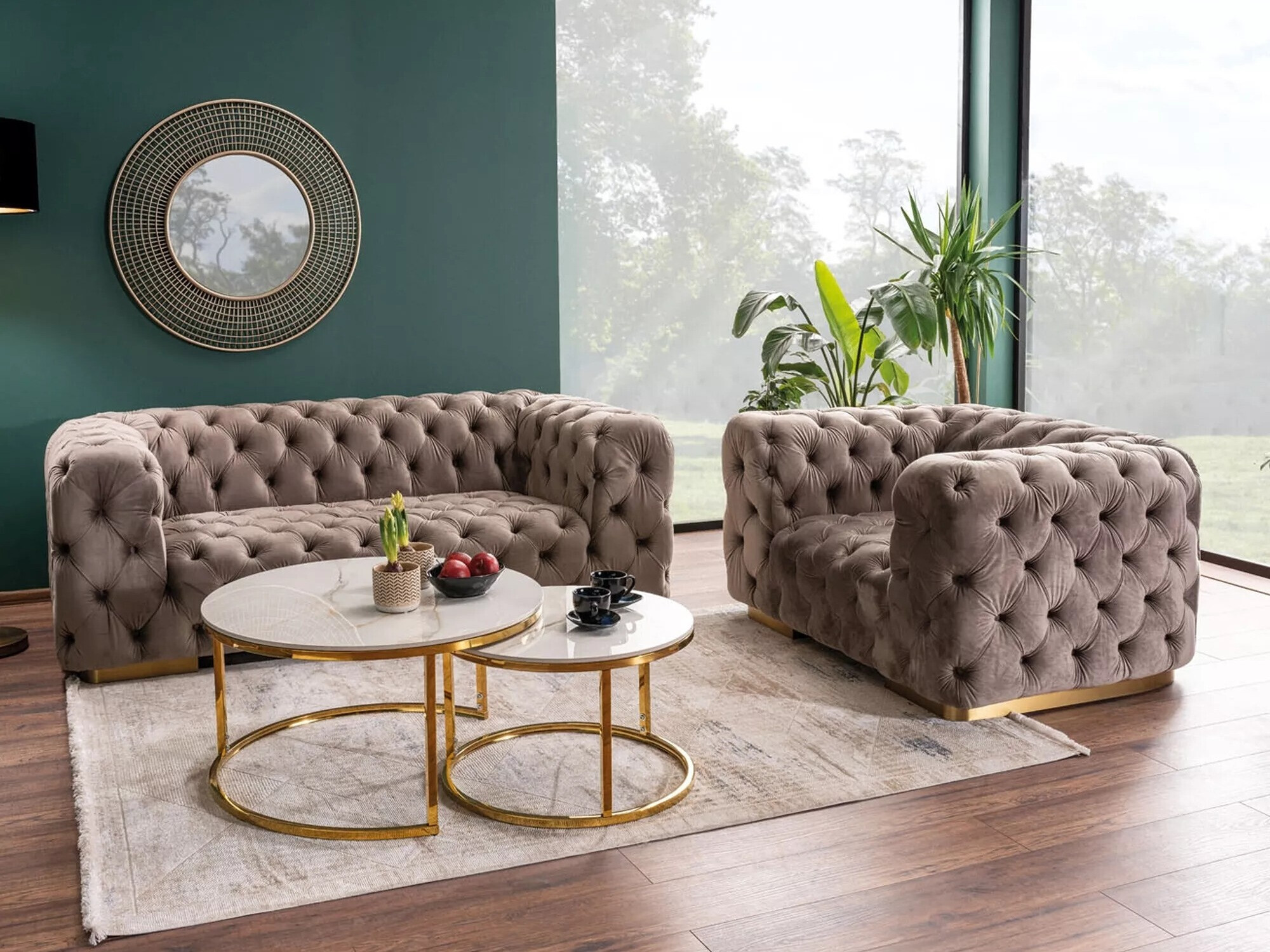 Sofabordssæt Detroit 676 (Gylden + Hvid marmor)