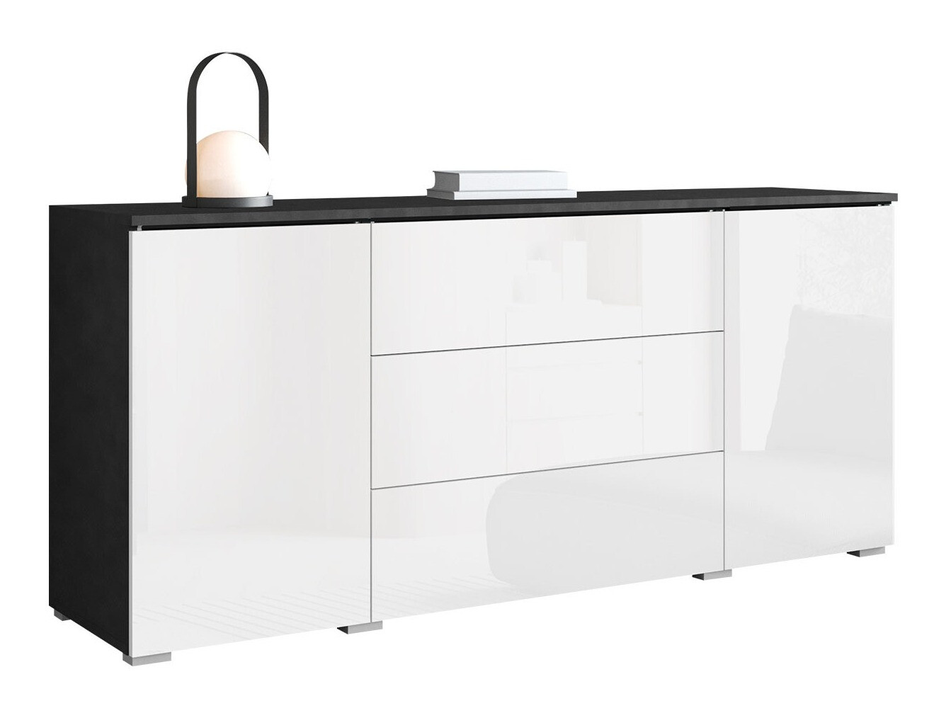 Kommode Mirfivo 102 (Matera grå + Glansfuld hvid)