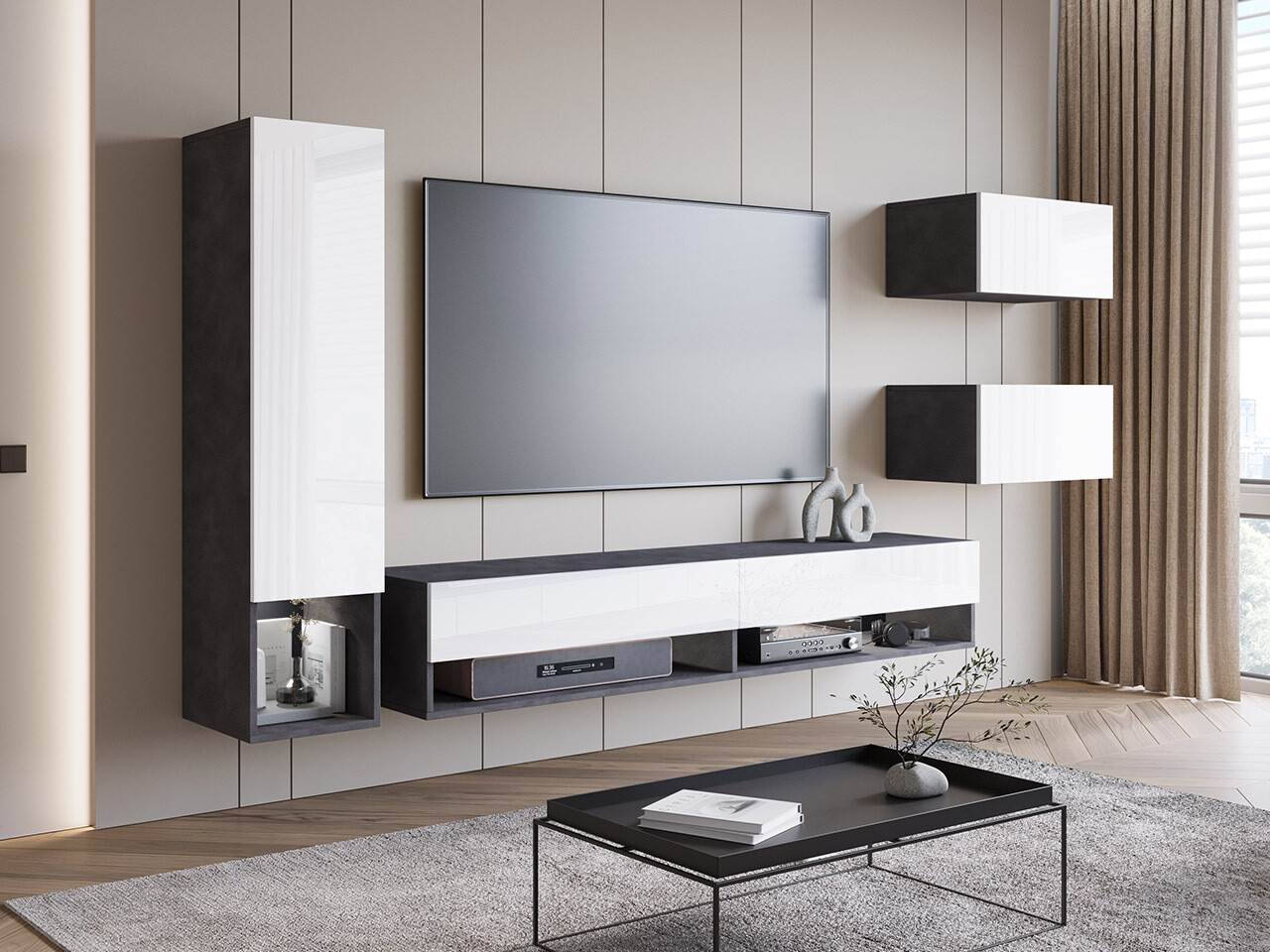 Stuemøblersæt Sarasota 124 (Matera grå + Glansfuld hvid)