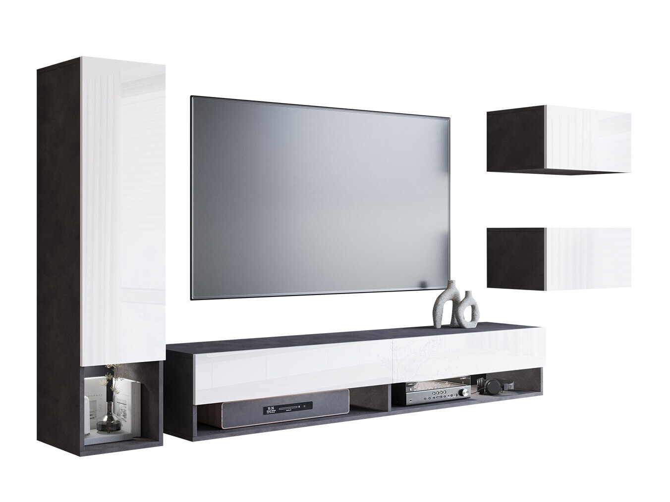 Stuemøblersæt Sarasota 124 (Matera grå + Glansfuld hvid)