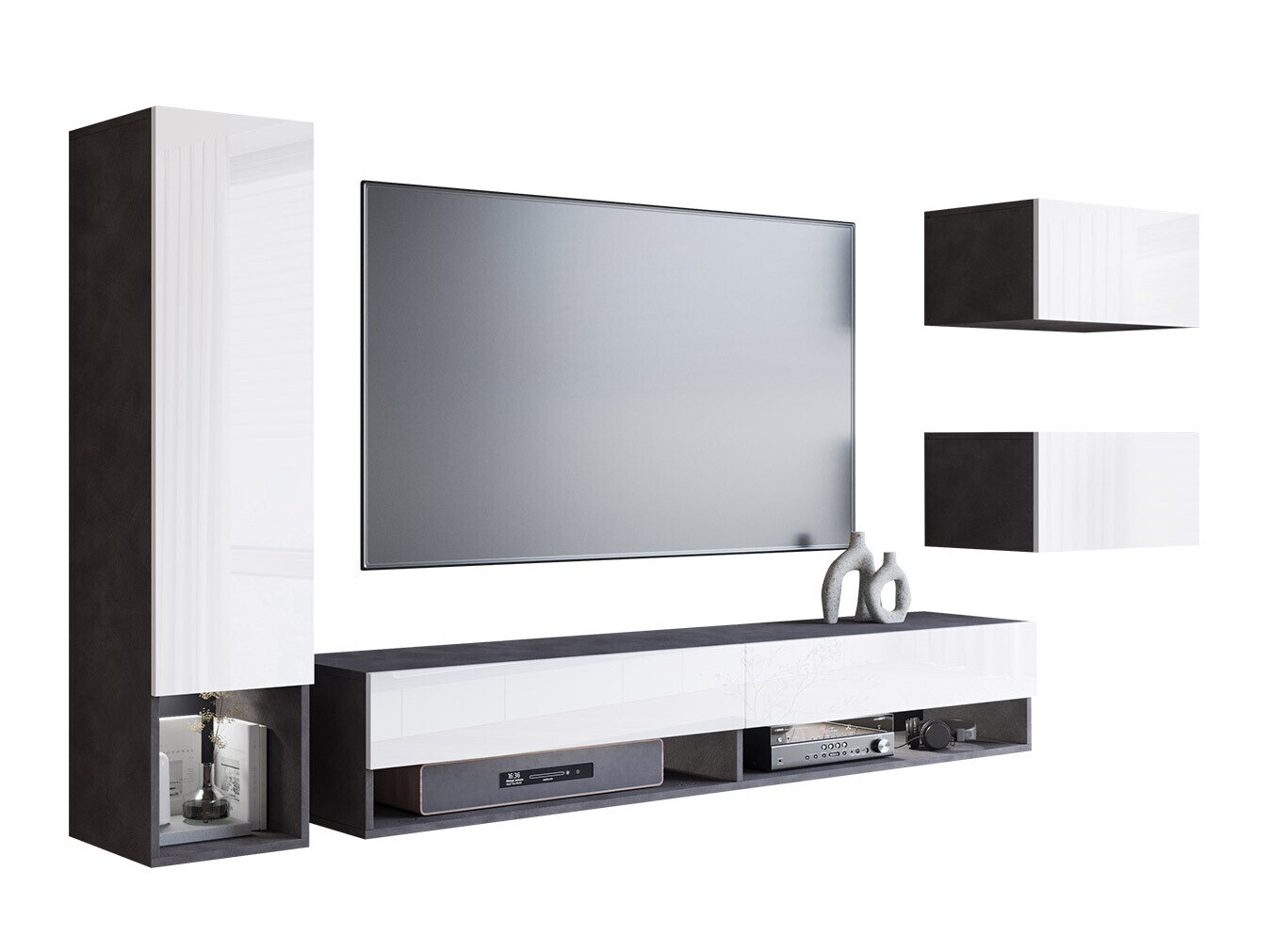 Stuemøblersæt Sarasota 124 (Matera grå + Glansfuld hvid)