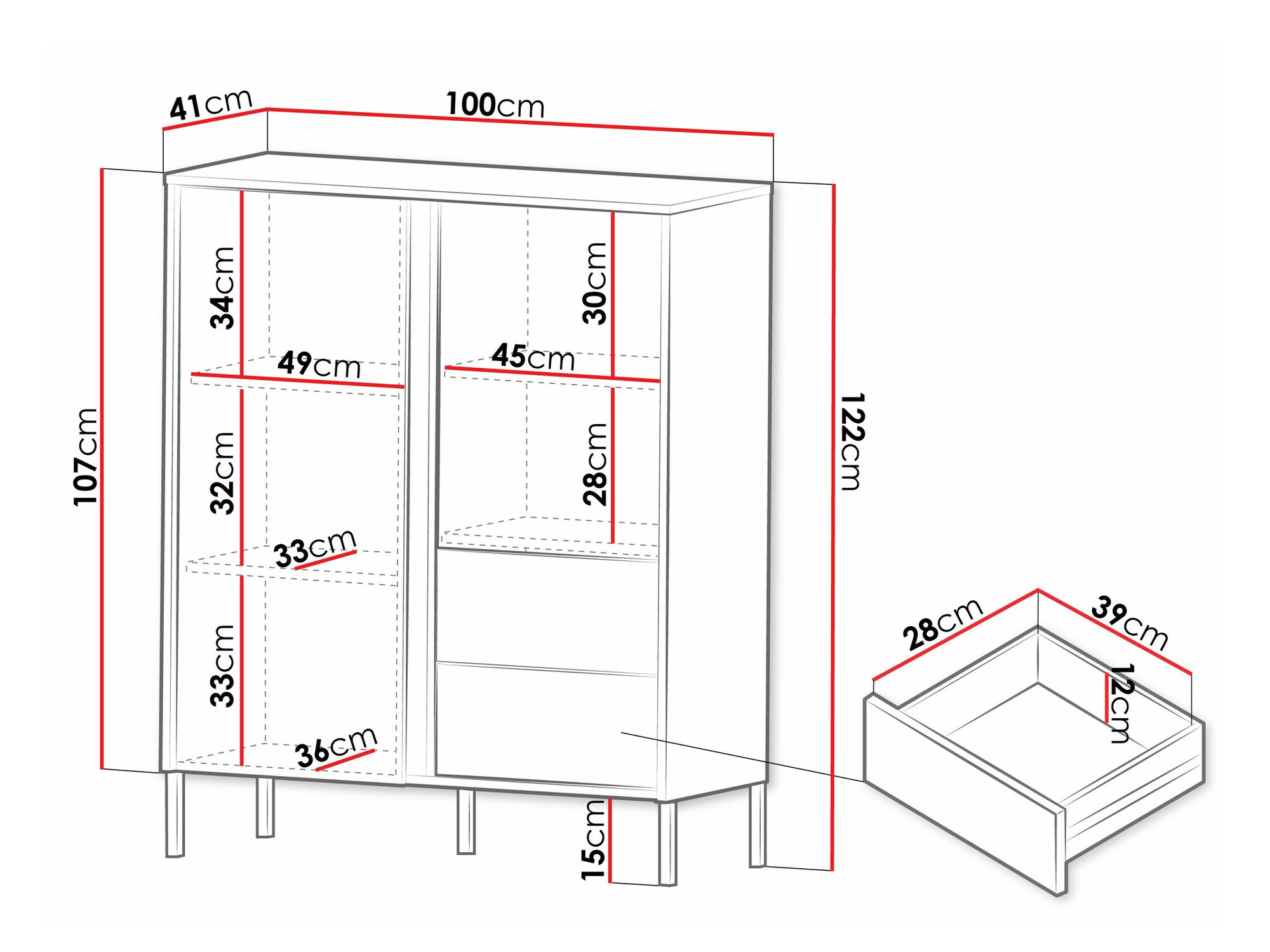 Kommode Lumiri 100 (Egetræ + Sort)