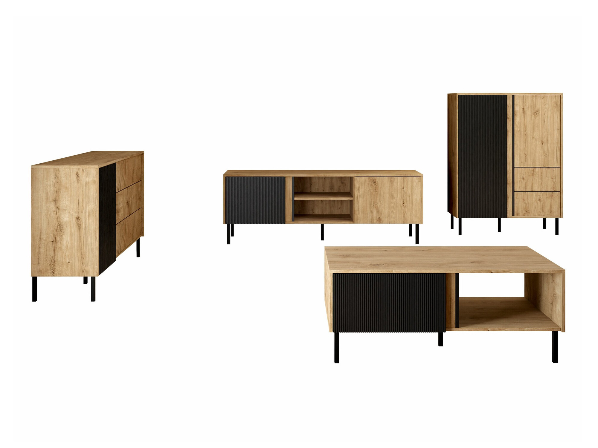 Stuemøbelsæt Lumiri 108 (Egetræ + Sort)