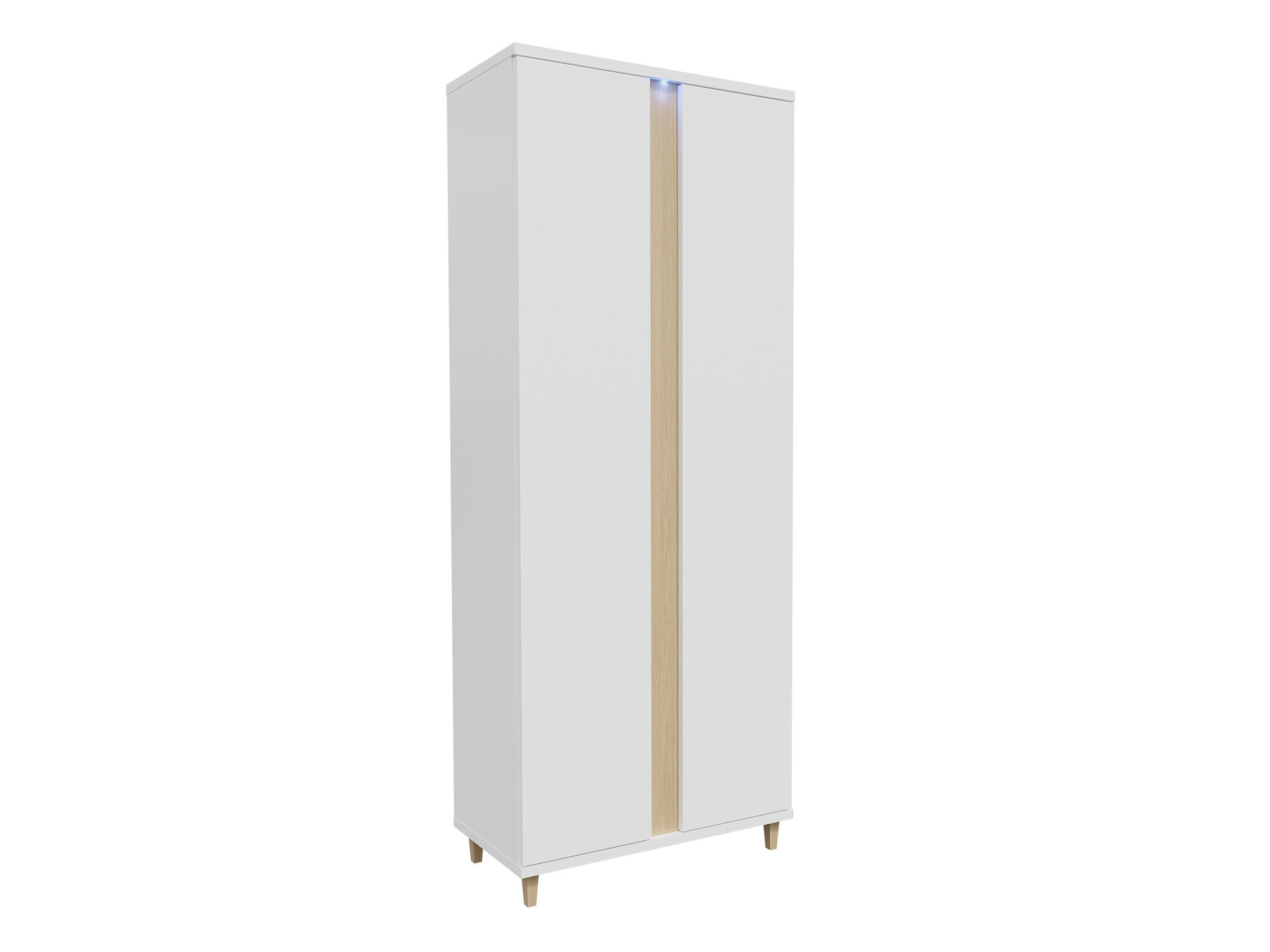 Garderobeskab Florem (Hvid + Glansfuld hvid + Lyst træ)