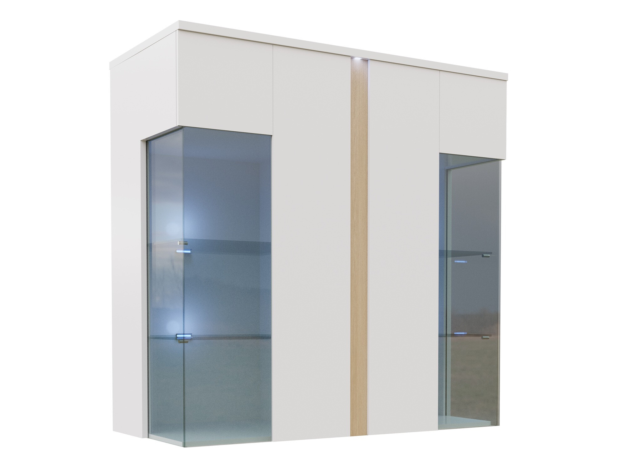 Skænk Florem III (Hvid + Glansfuld hvid + Lyst træ)