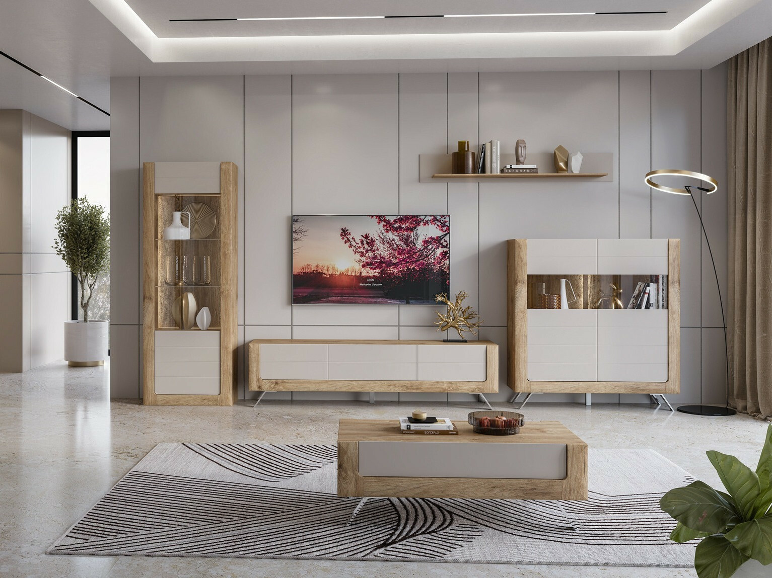 Reol Sovera 101 (Gylden eg + Lys grå)