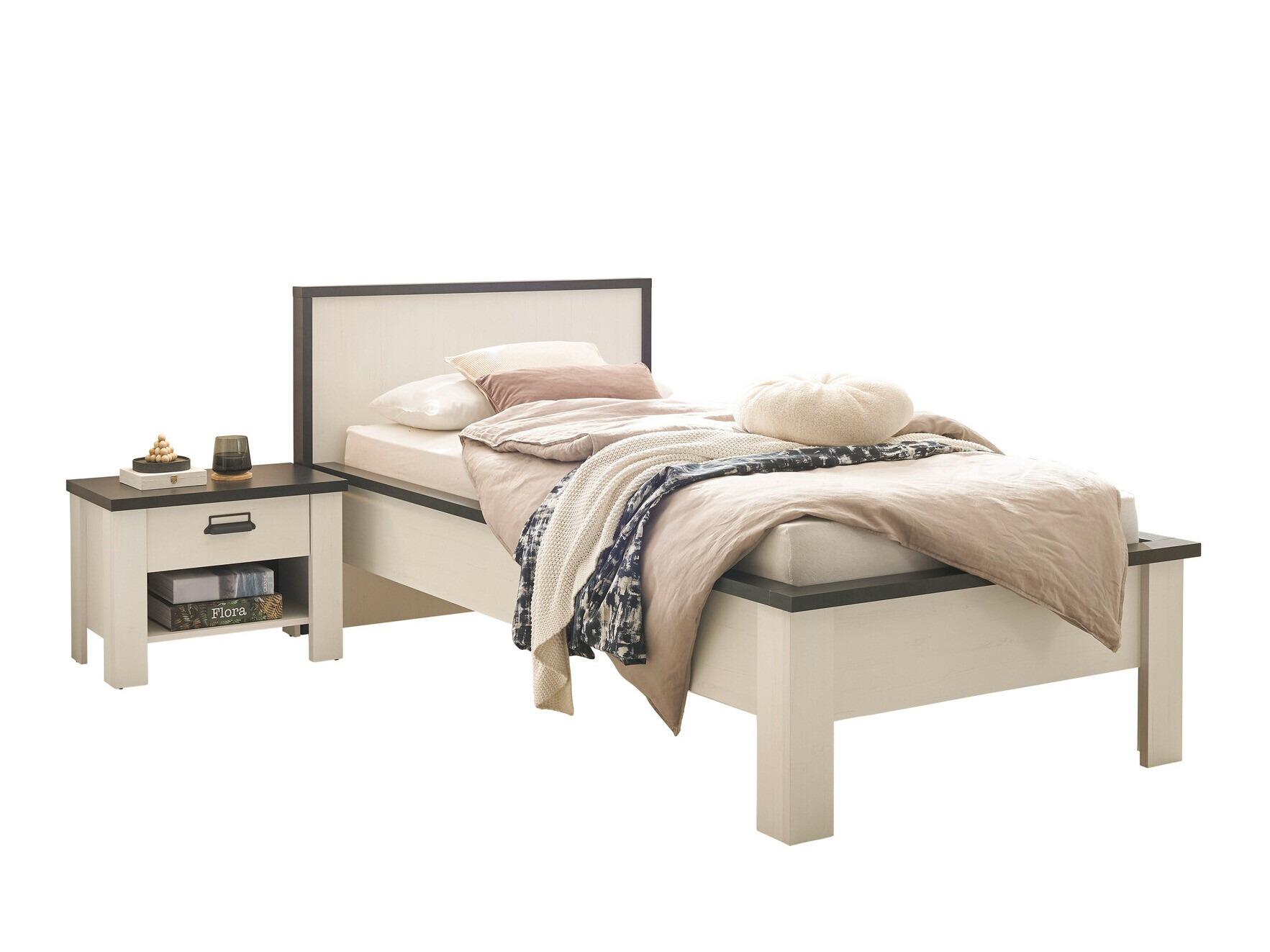 Soveværelsessæt Cirtale 128 (Bleget fyrretræ + Antracit)