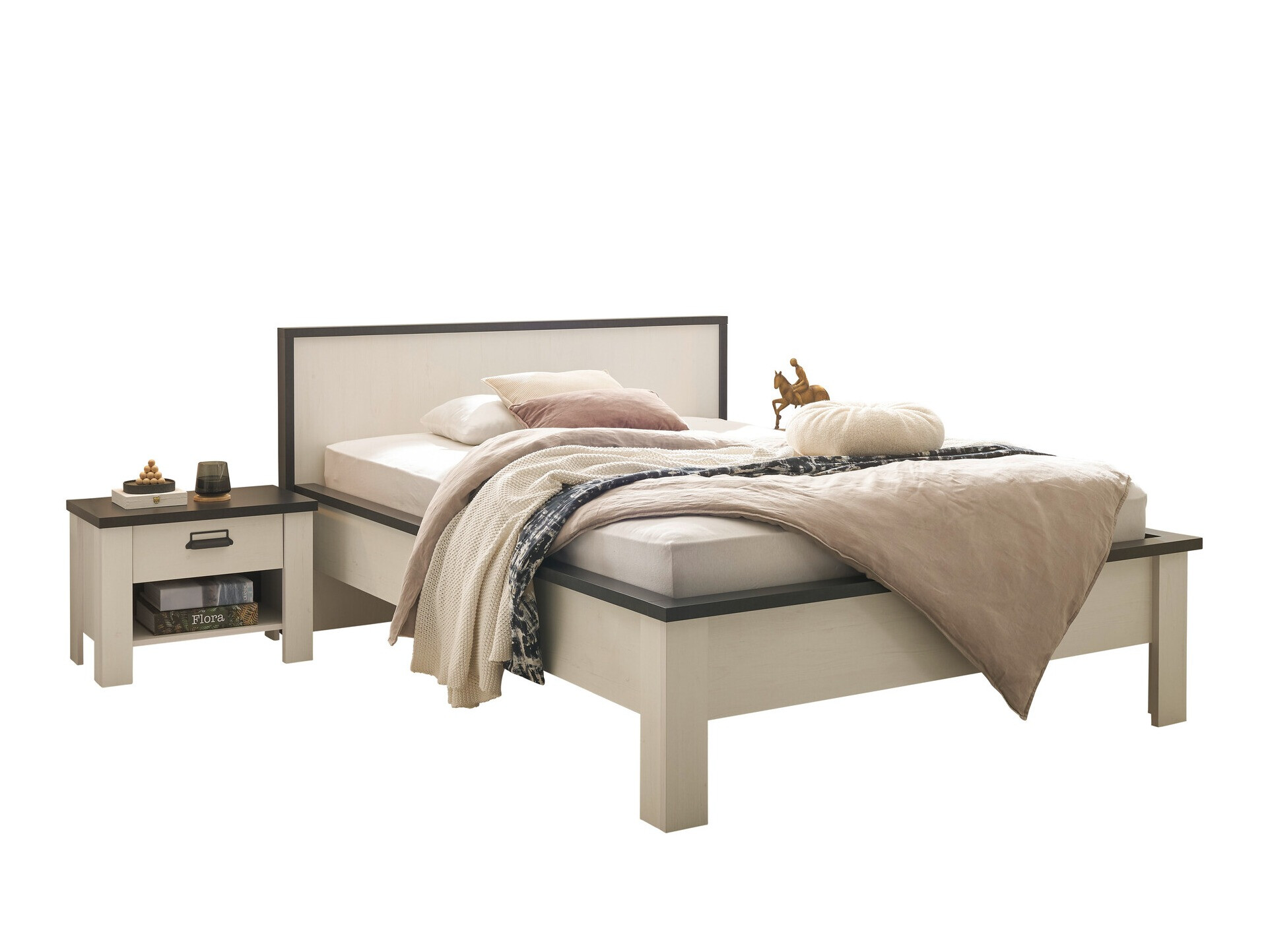 Soveværelsessæt Cirtale 128 (Bleget fyrretræ + Antracit)