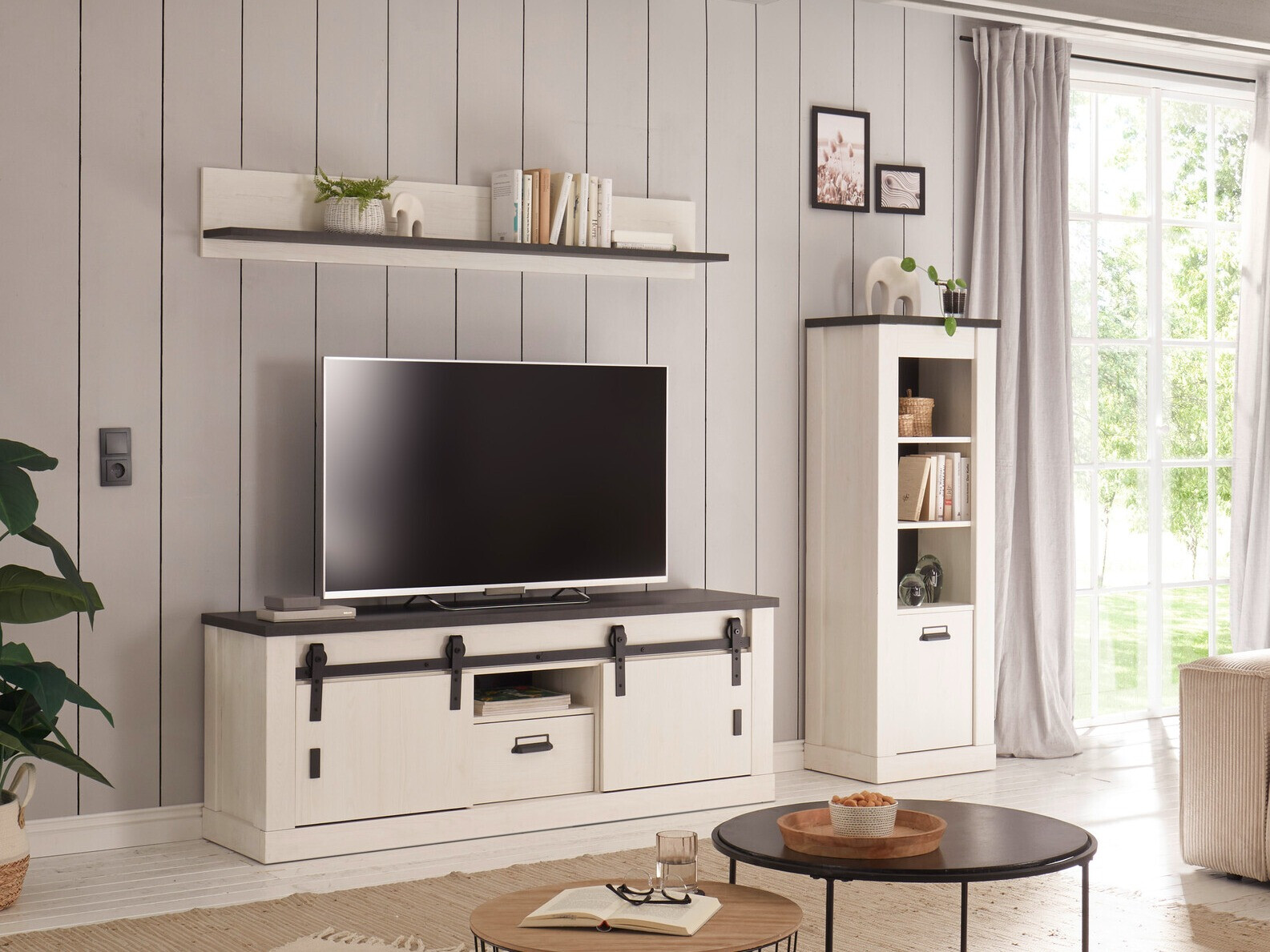 Stuemøbelsæt Cirtale 131 (Bleget fyrretræ + Antracit)