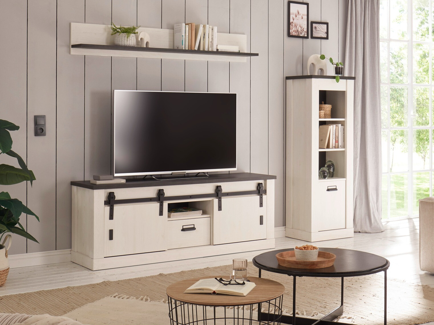 Stuemøbelsæt Cirtale 131 (Bleget fyrretræ + Antracit)