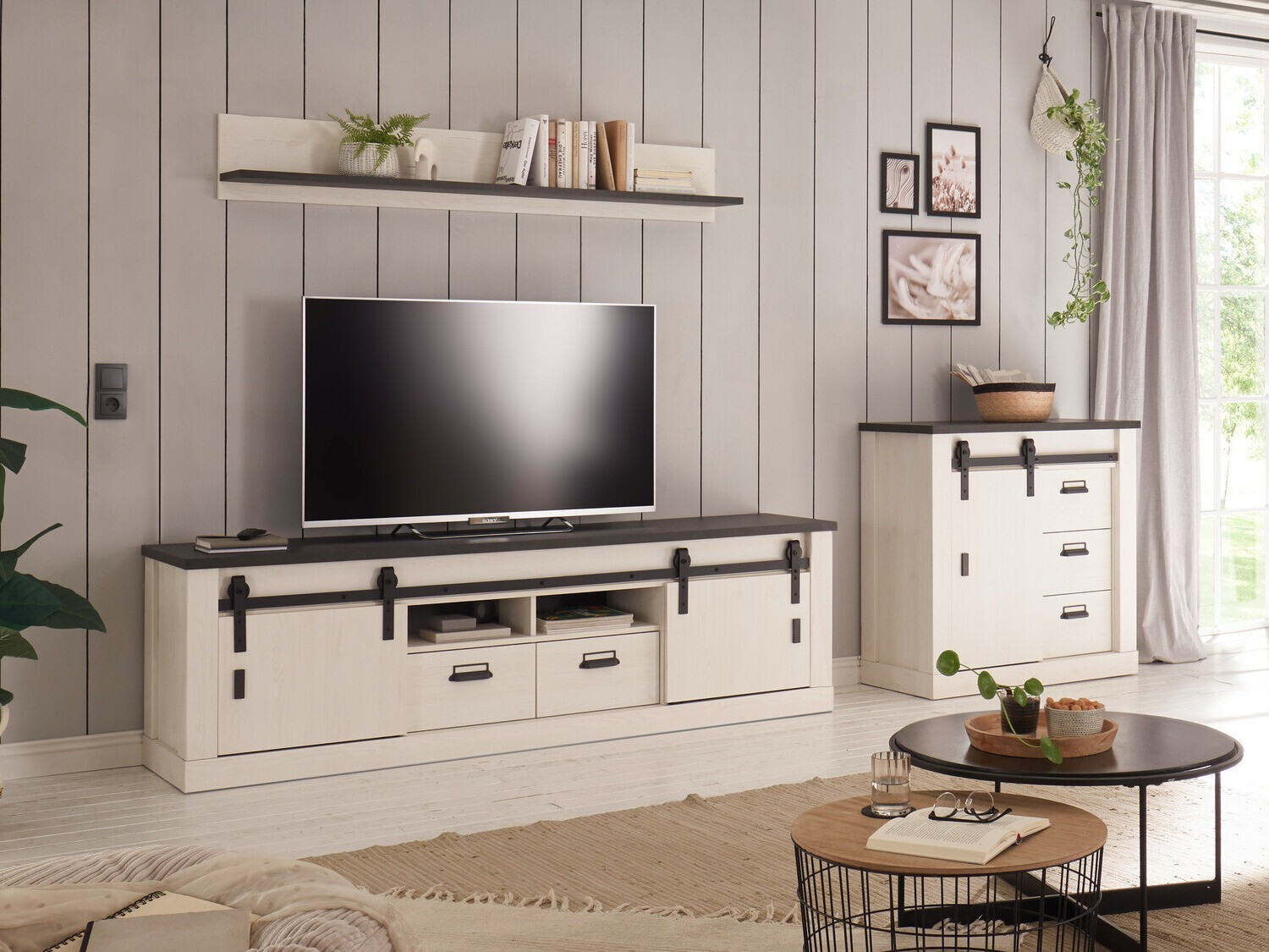 Stuemøbelsæt Cirtale 132 (Bleget fyrretræ + Antracit)