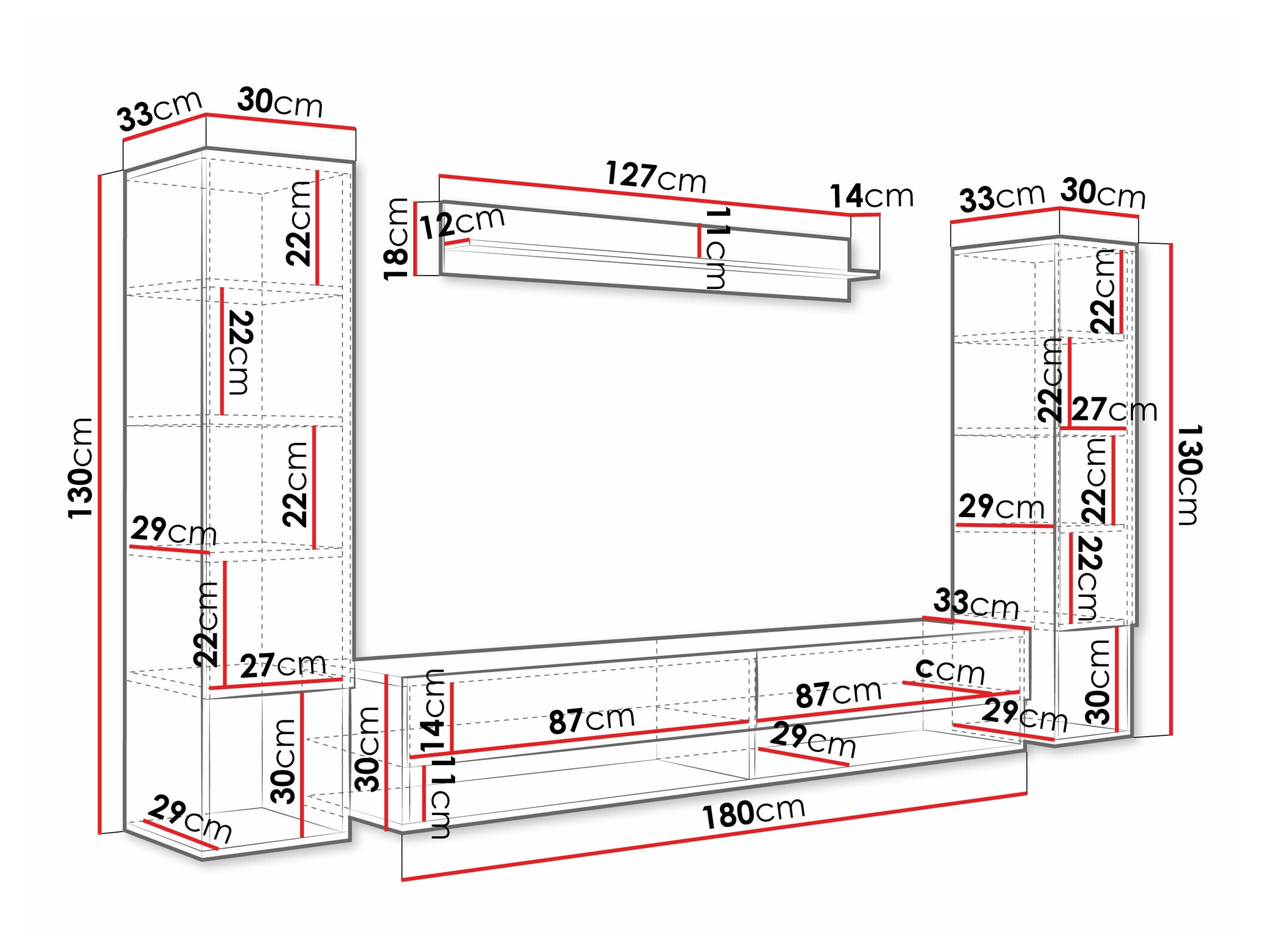 Stuemøbelsæt Sarasota 176 (Hvid + Glansfuld hvid)