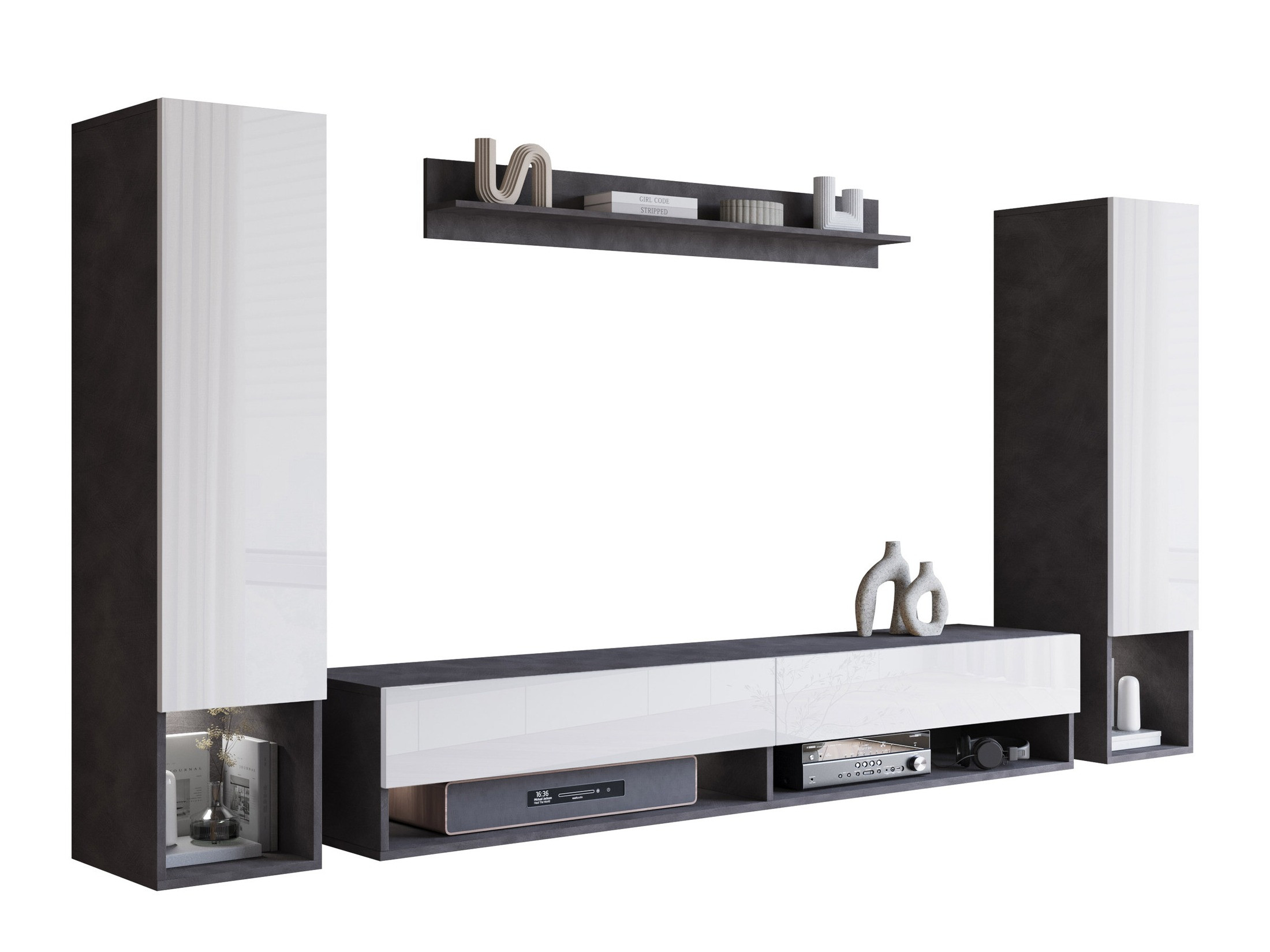 Stuemøblersæt Sarasota 176 (Matera grå + Glansfuld hvid)