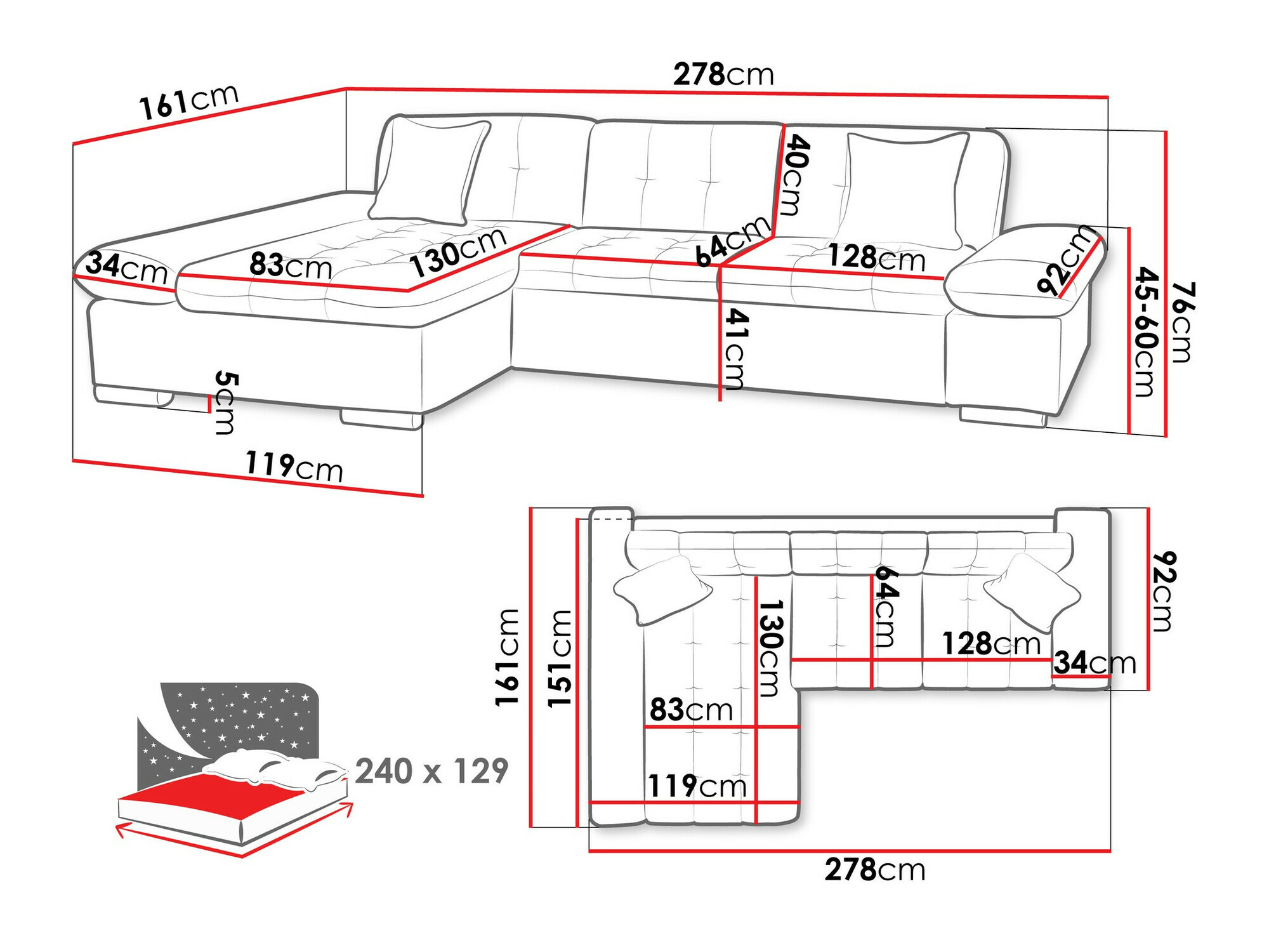 Hjørnesofa Comfivo 250 (Otusso 23 + Sorriso 04 + Otusso 01)