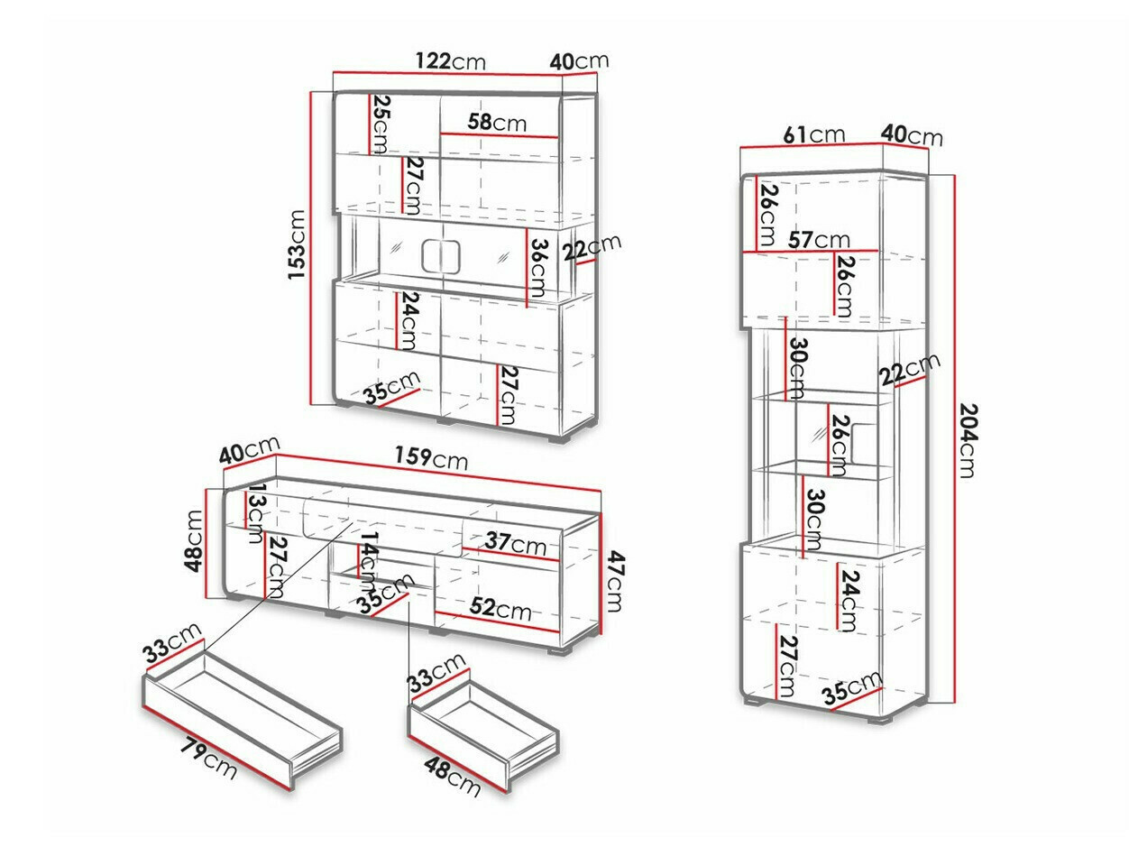 Stuemøbelsæt Torsone 104 (Antracit + Gloss antracit + Grandson eg)