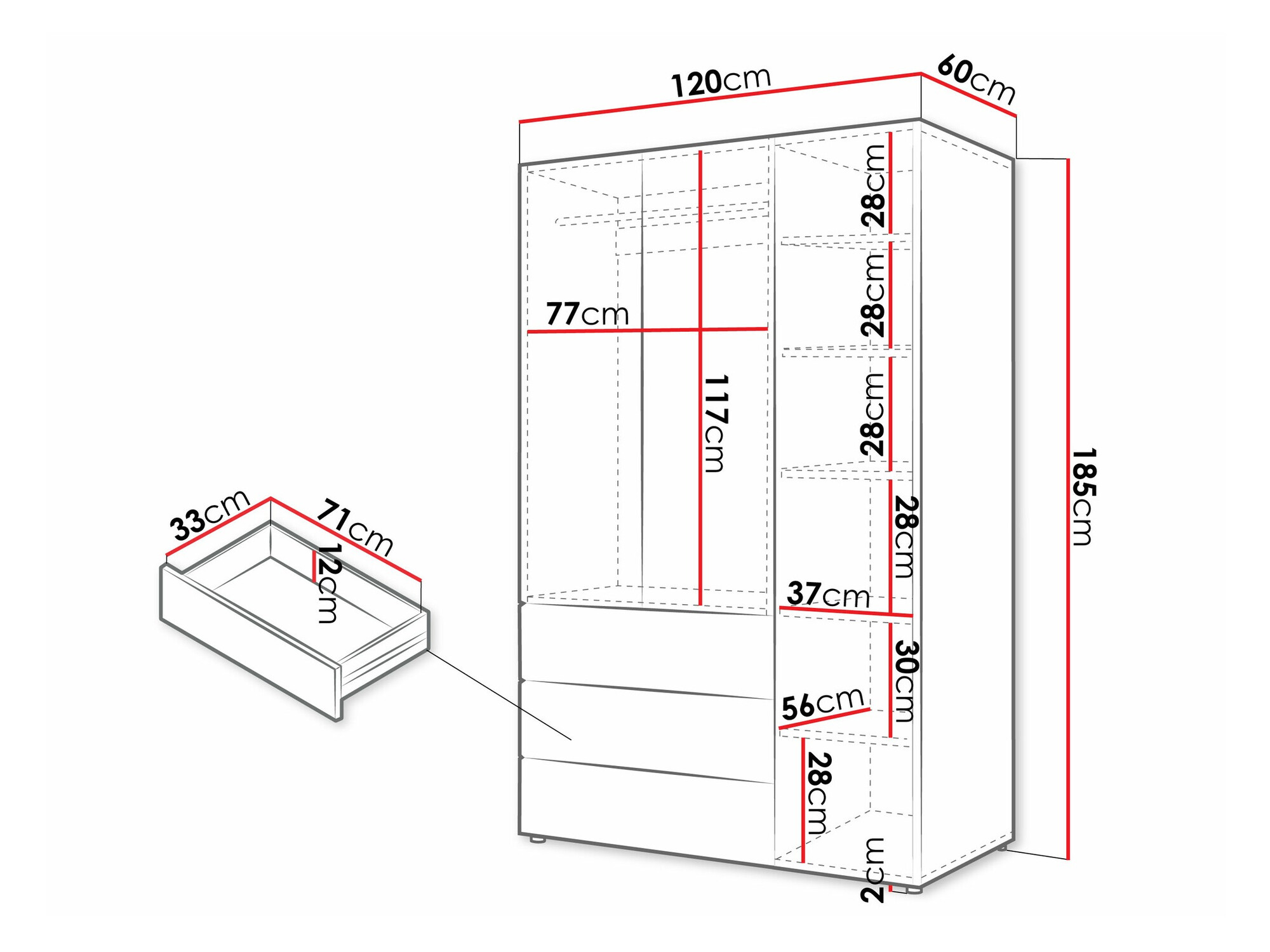 Garderobeskab Domcali 100 (Grå + Egetræ)