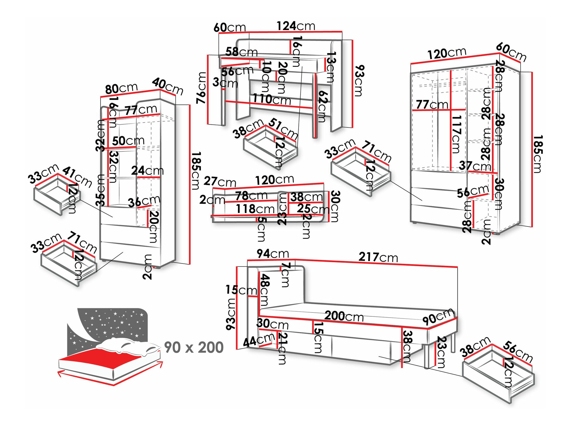 Børneværelsessæt Domcali 116 (Grå + Egetræ)