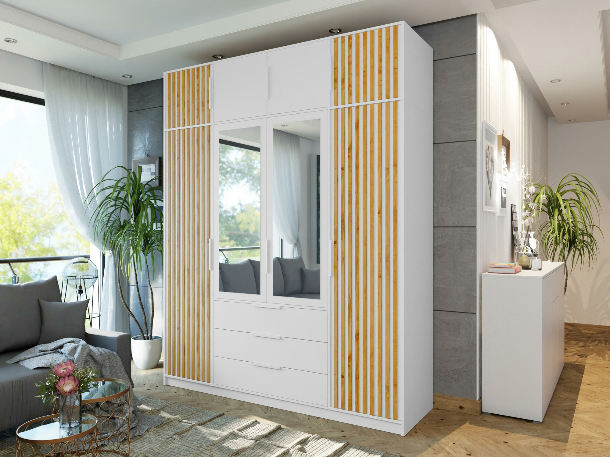 Garderobeskab Collis II (Hvid + Wotan eg)