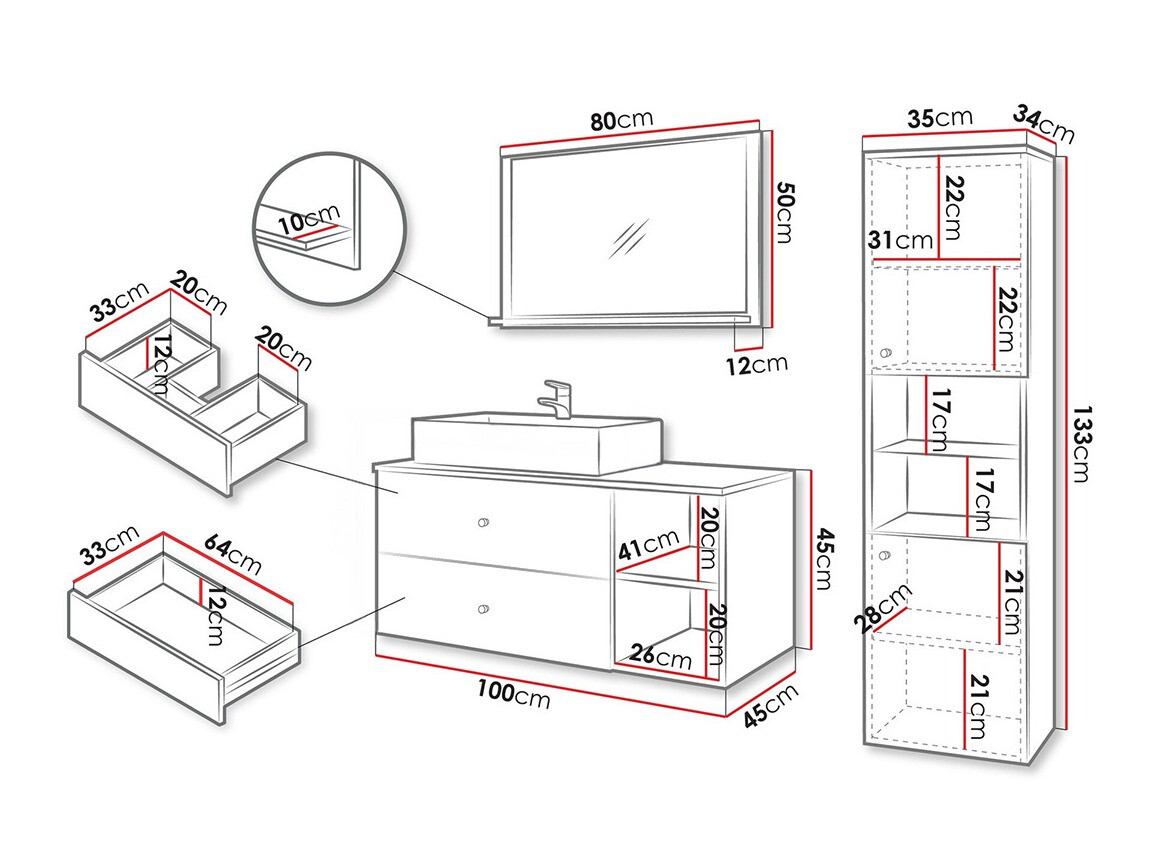 Badeværelsessæt Ophruvi 101 (Sort + Sort marmor)