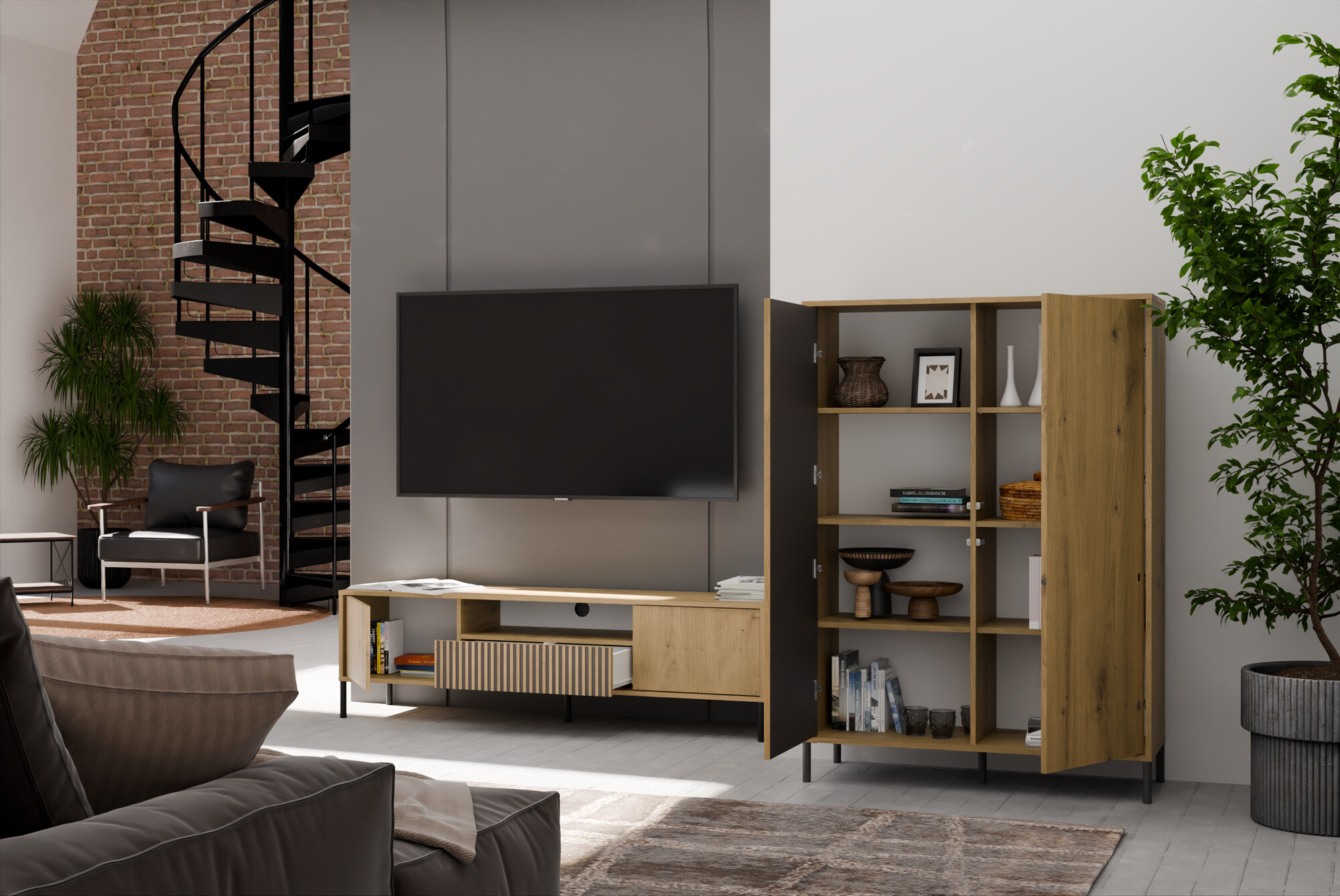 Stuemøbelsæt Orlsone 105 (Artisan eg + Sort)