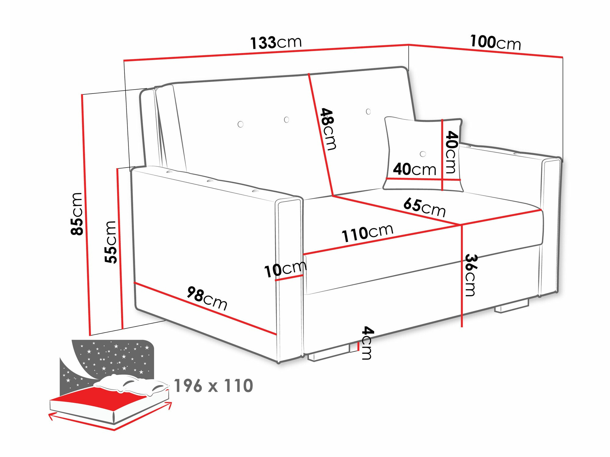Sovesofa Caelrin II (Coral 65)