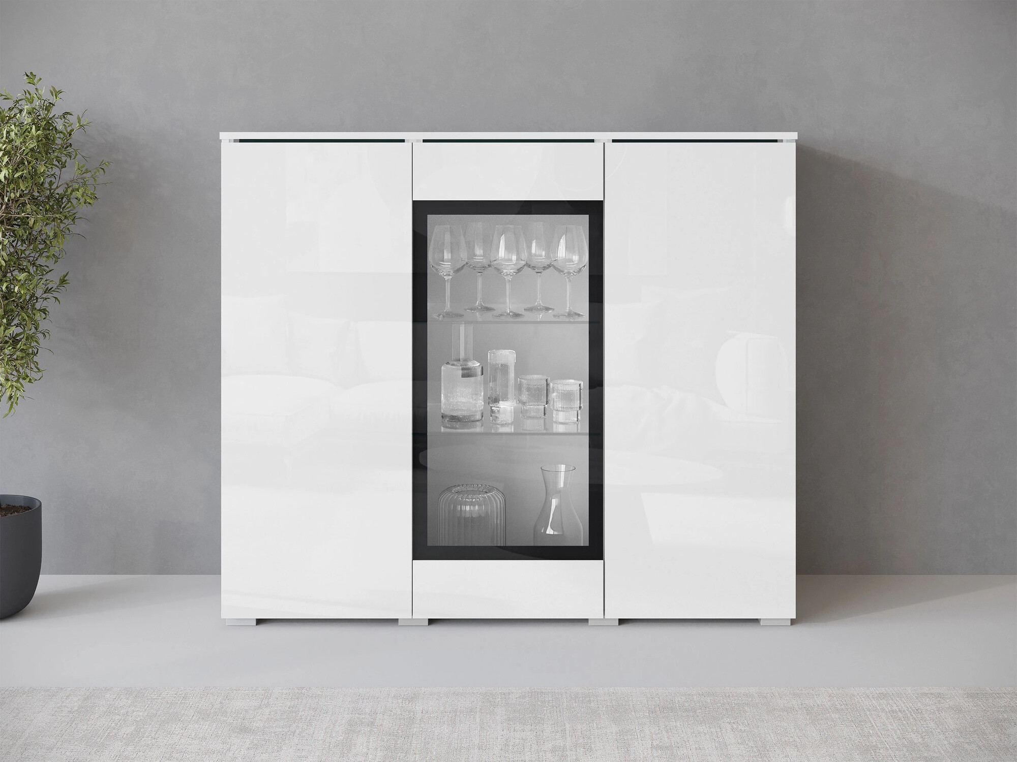 Skænk Sarasota 186 (Hvid + Glansfuld hvid)