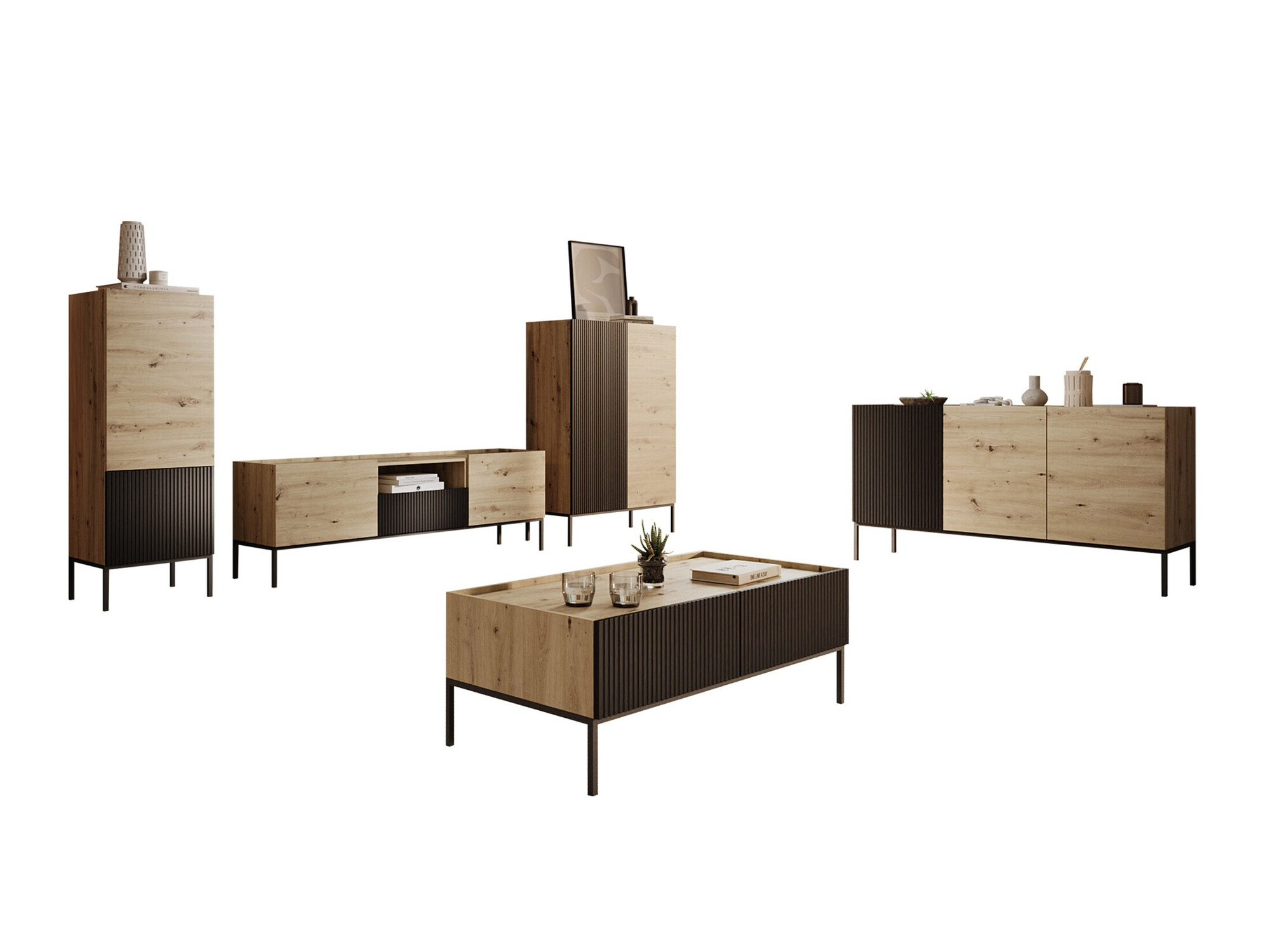 Stuemøbelsæt Lunole 110 (Artisan eg + Sort)