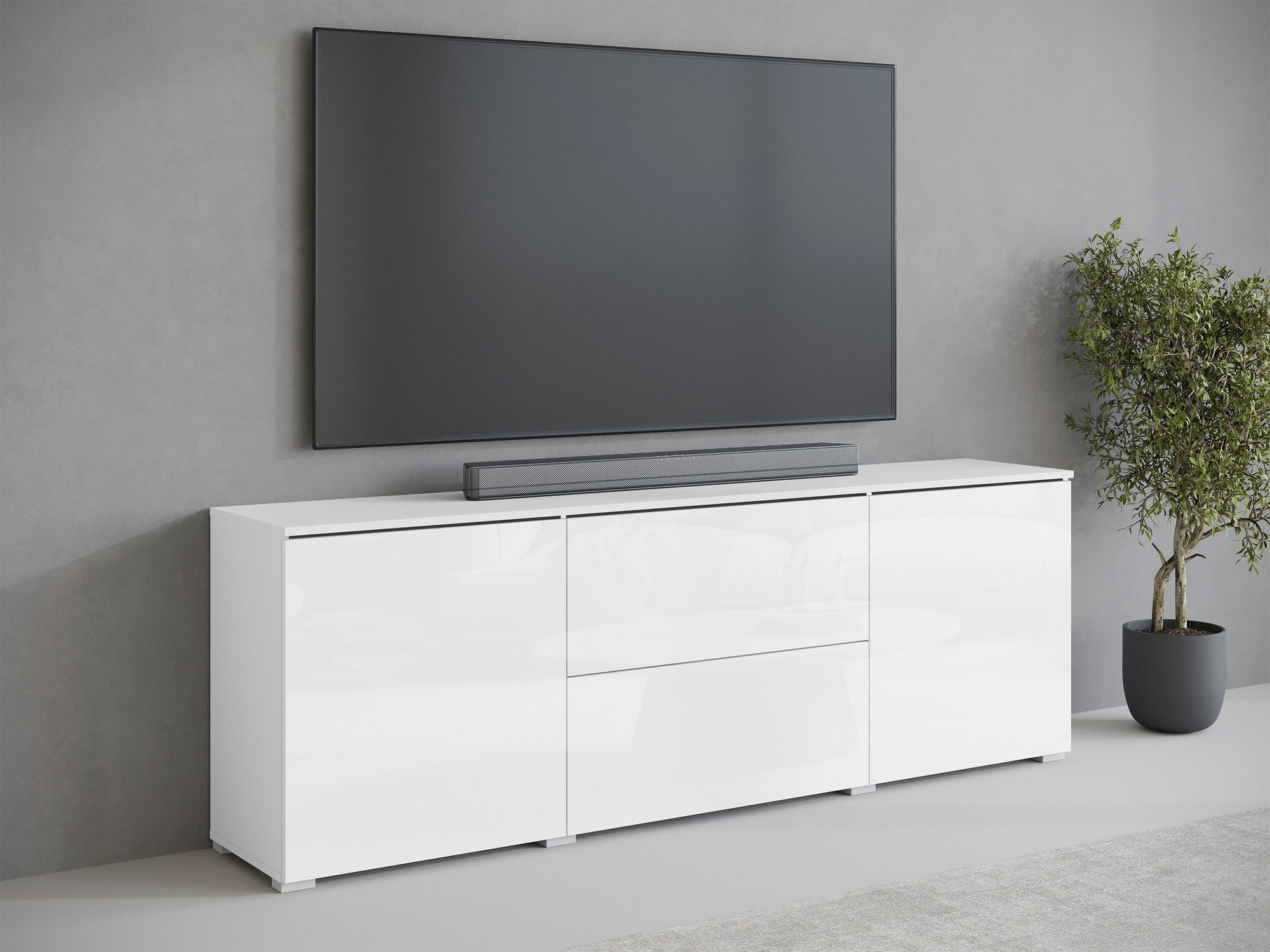 TV-bord Mirfivo 104 (Hvid + Glansfuld hvid)