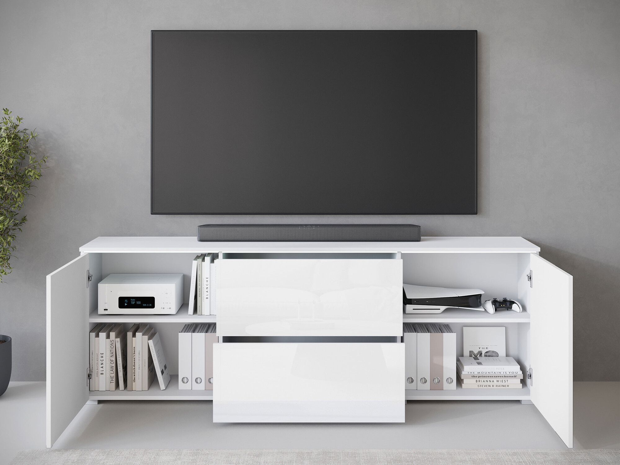 TV-bord Mirfivo 104 (Hvid + Glansfuld hvid)