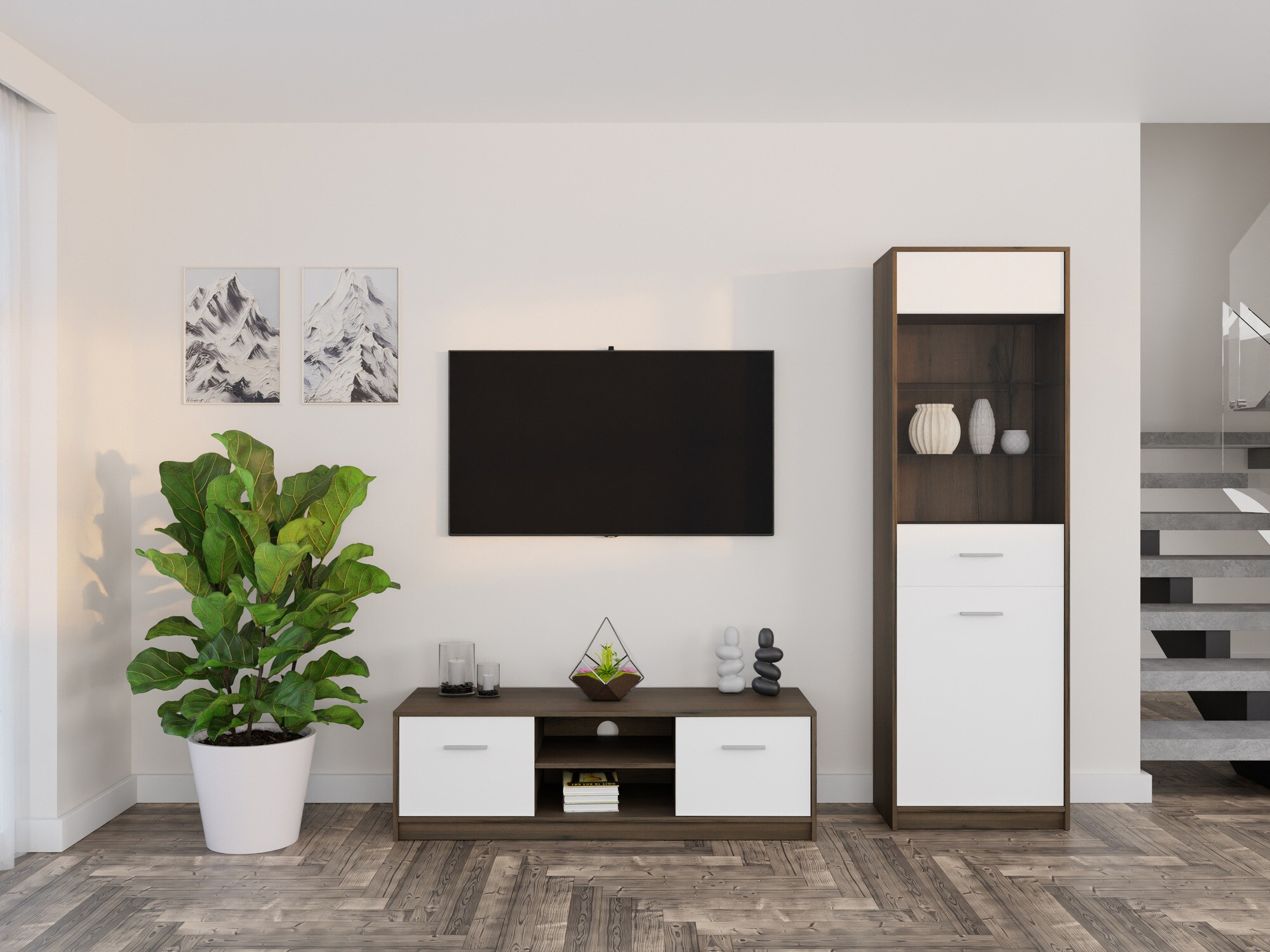 Stuemøbelsæt Novsore 161 (Mørk eg + Hvid)