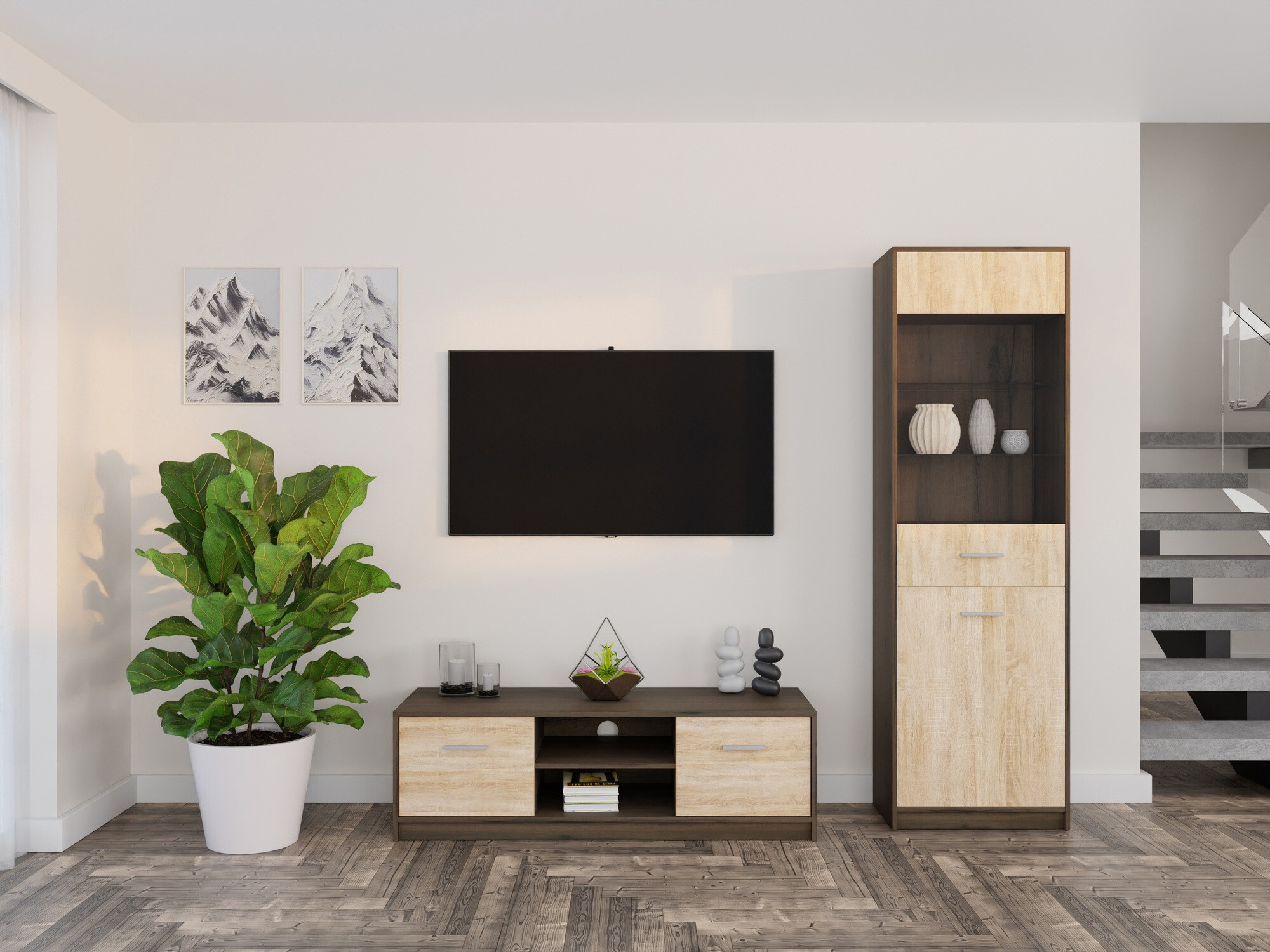 Stuemøbelsæt Novsore 161 (Mørk eg + Sonoma eg)