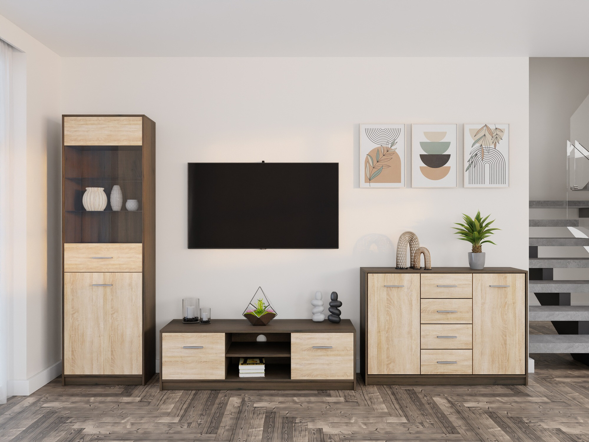 Stuemøbelsæt Novsore 162 (Mørk eg + Sonoma eg)