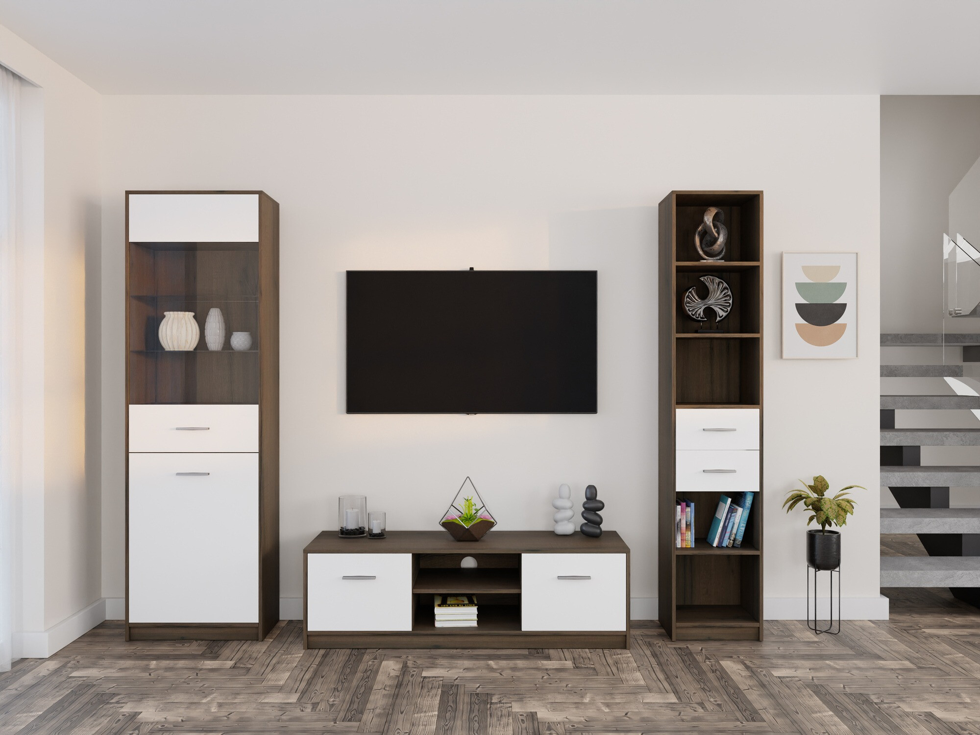 Stuemøbelsæt Novsore 163 (Mørk eg + Hvid)