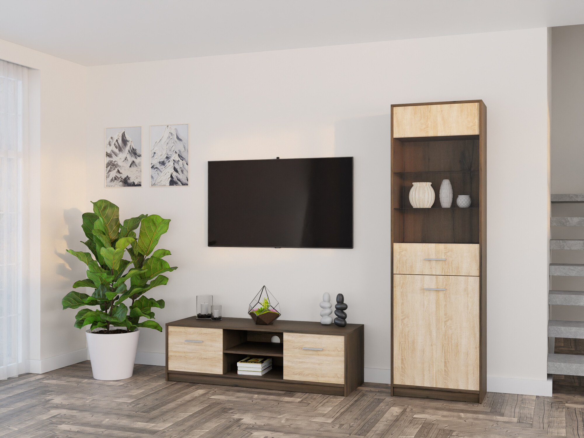 Stuemøbelsæt Novsore 161 (Mørk eg + Sonoma eg)