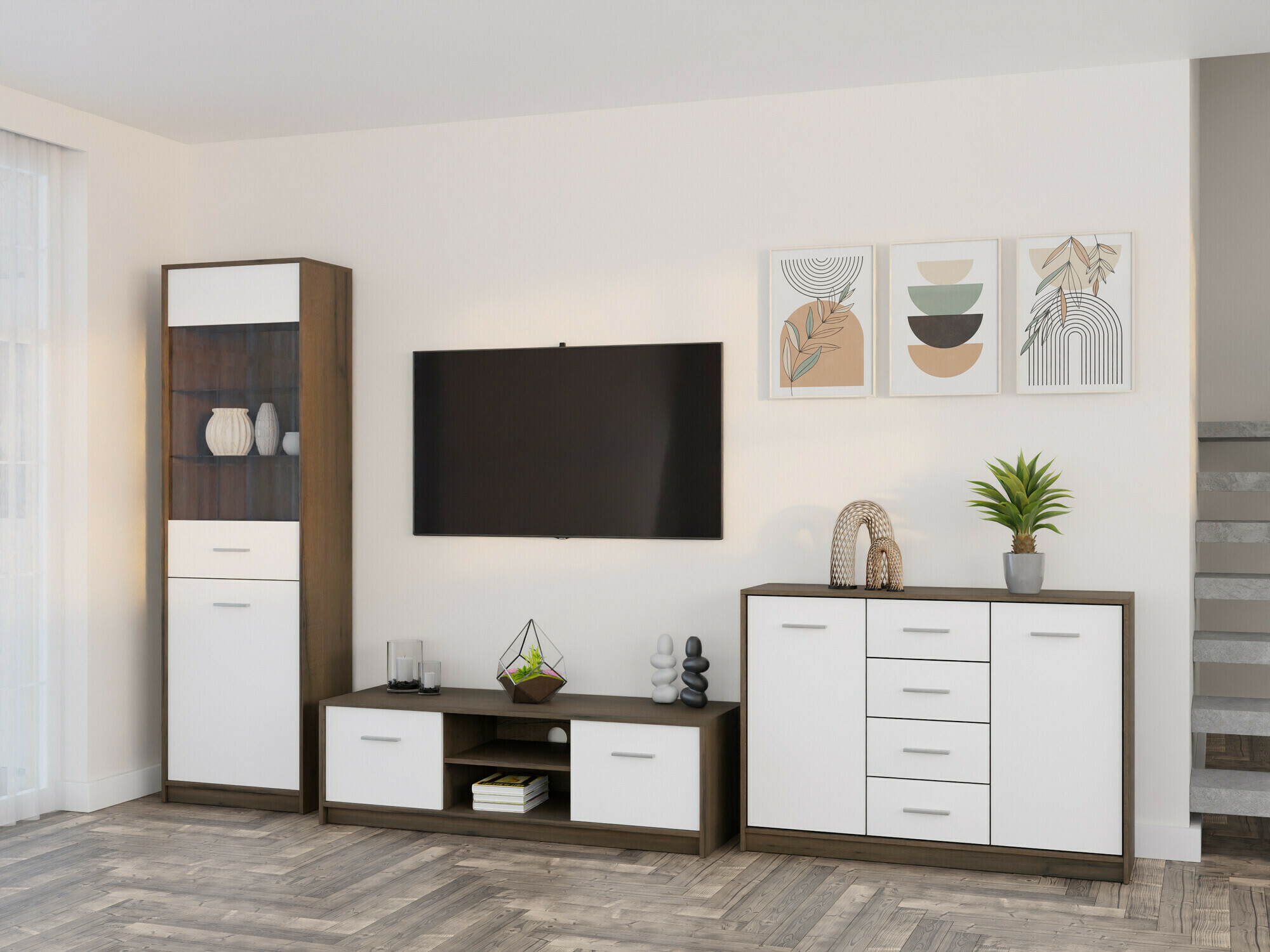 Stuemøbelsæt Novsore 162 (Mørk eg + Hvid)