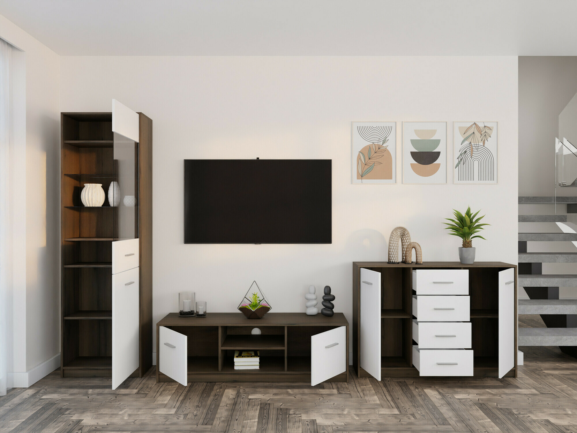 Stuemøbelsæt Novsore 162 (Mørk eg + Hvid)