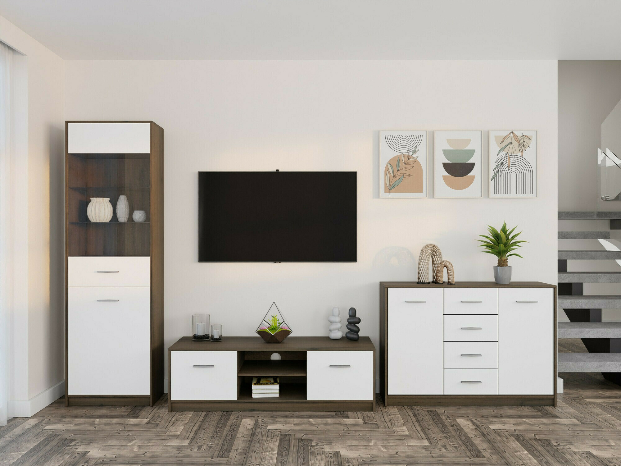 Stuemøbelsæt Novsore 162 (Mørk eg + Hvid)