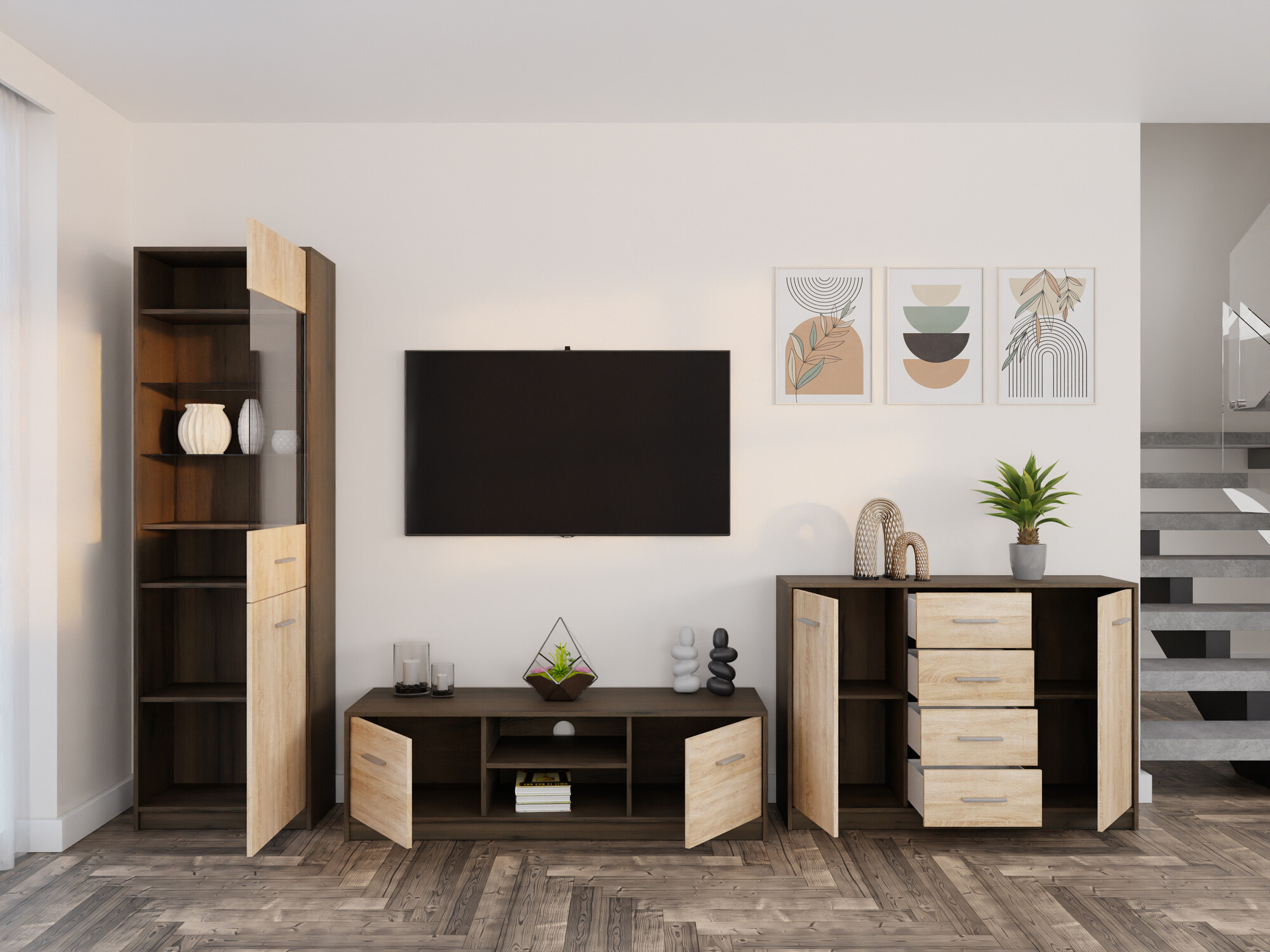 Stuemøbelsæt Novsore 162 (Mørk eg + Sonoma eg)