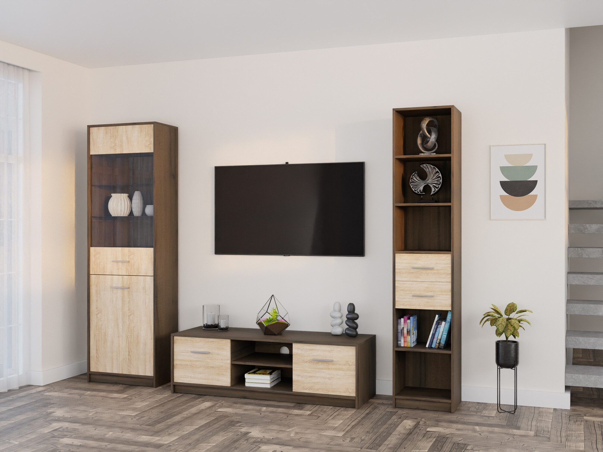 Stuemøbelsæt Novsore 163 (Mørk eg + Sonoma eg)