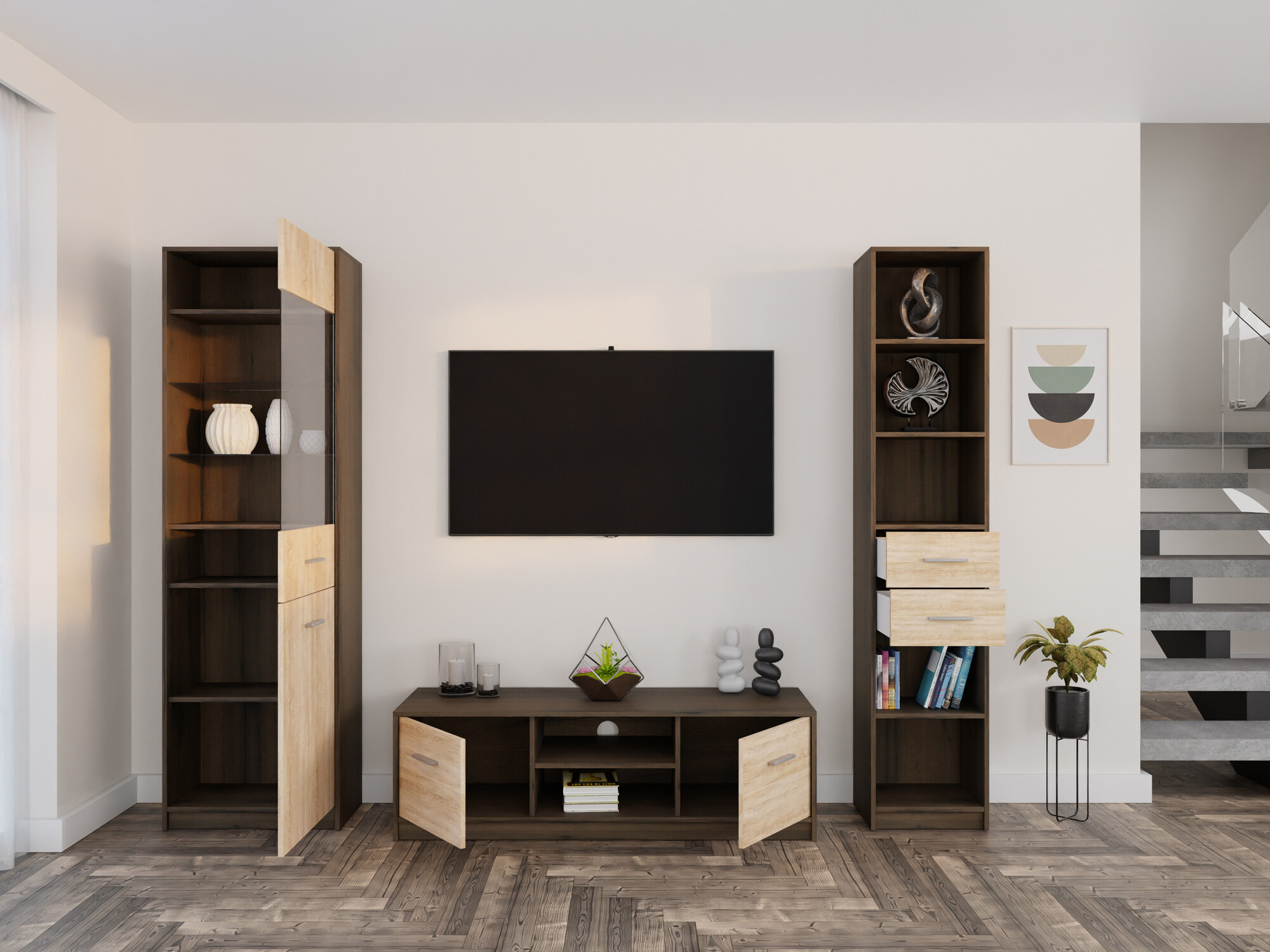 Stuemøbelsæt Novsore 163 (Mørk eg + Sonoma eg)