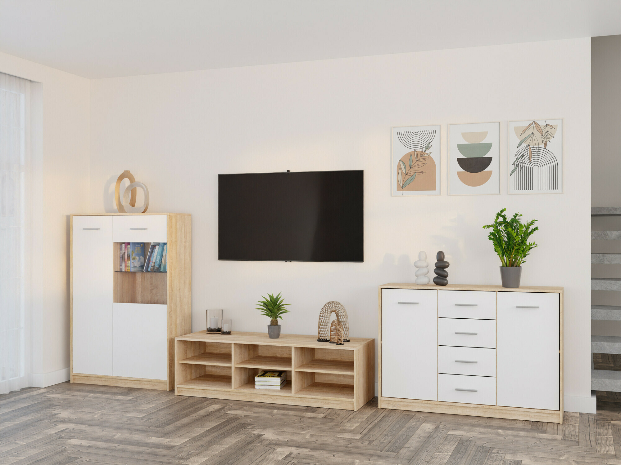 Stuemøblersæt Novsore 165 (Sonoma eg + Hvid)