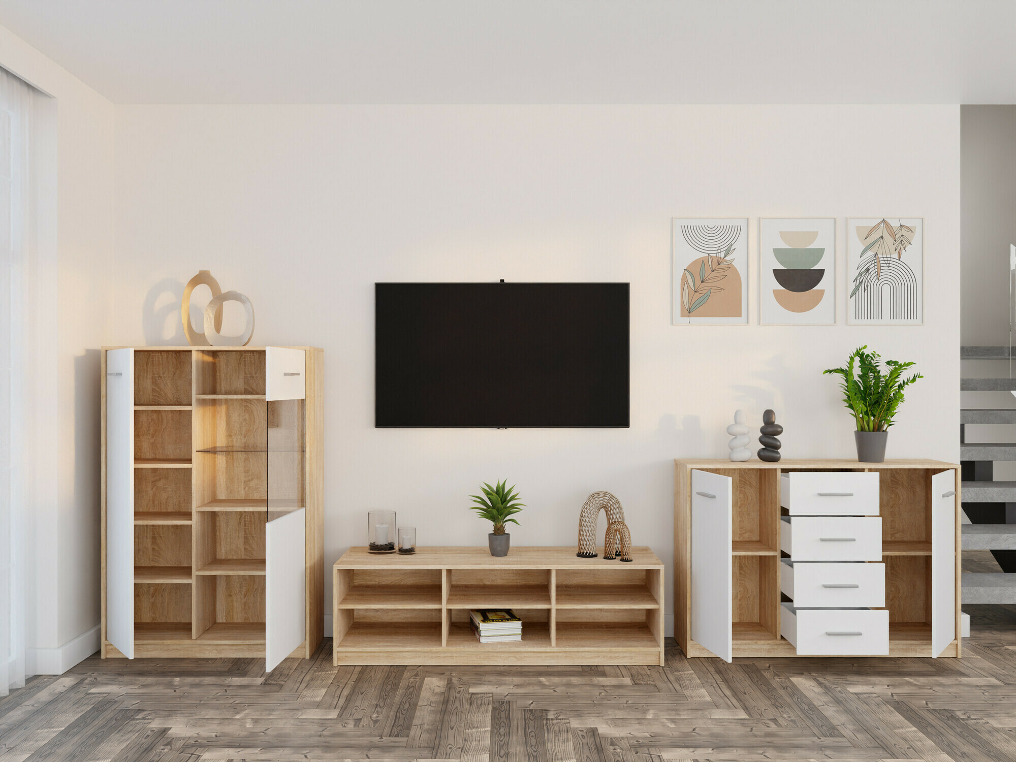 Stuemøblersæt Novsore 165 (Sonoma eg + Hvid)