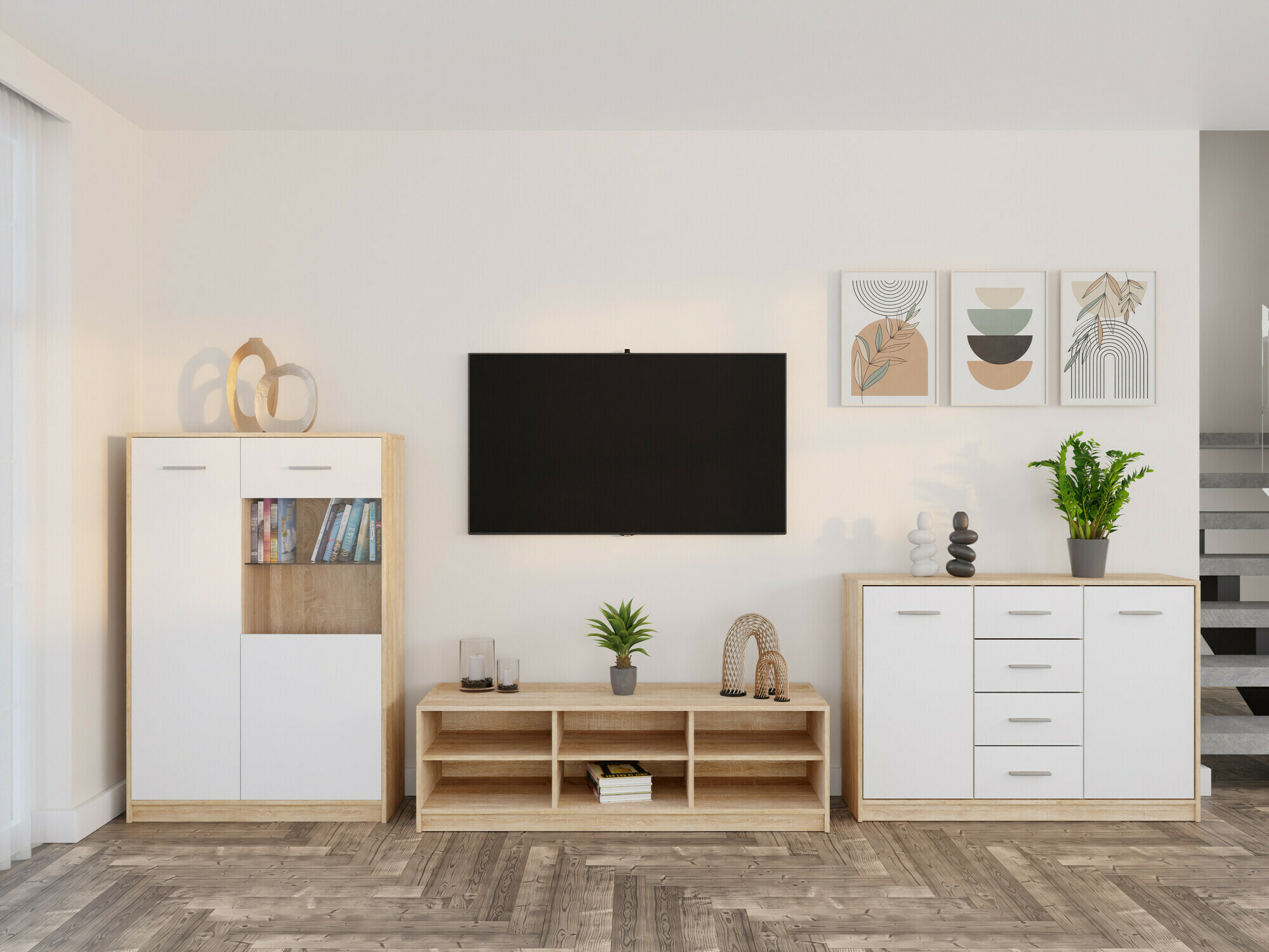 Stuemøblersæt Novsore 165 (Sonoma eg + Hvid)