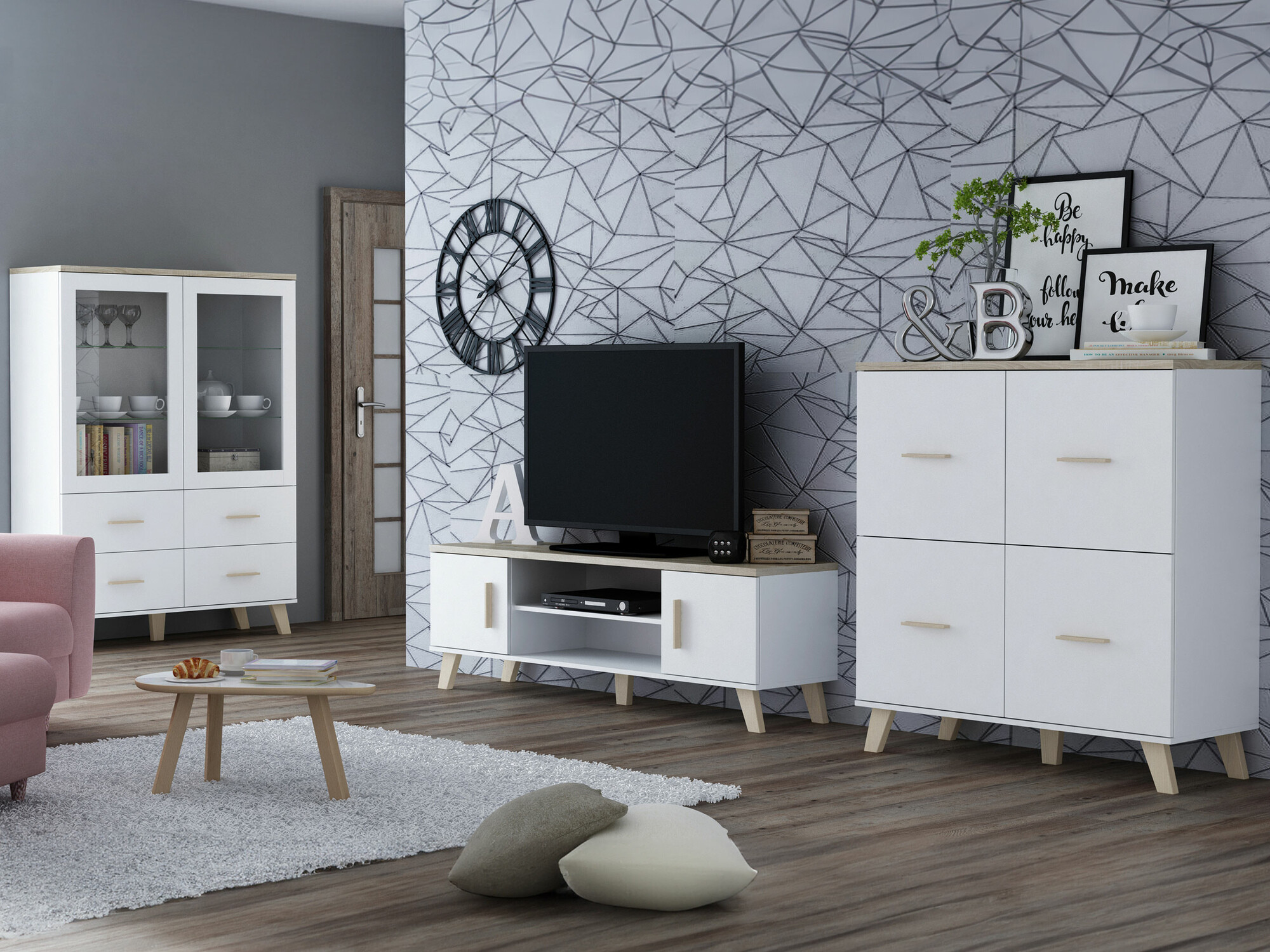 Stuemøbelsæt Larfloi 113 (Hvid + Sonoma eg)