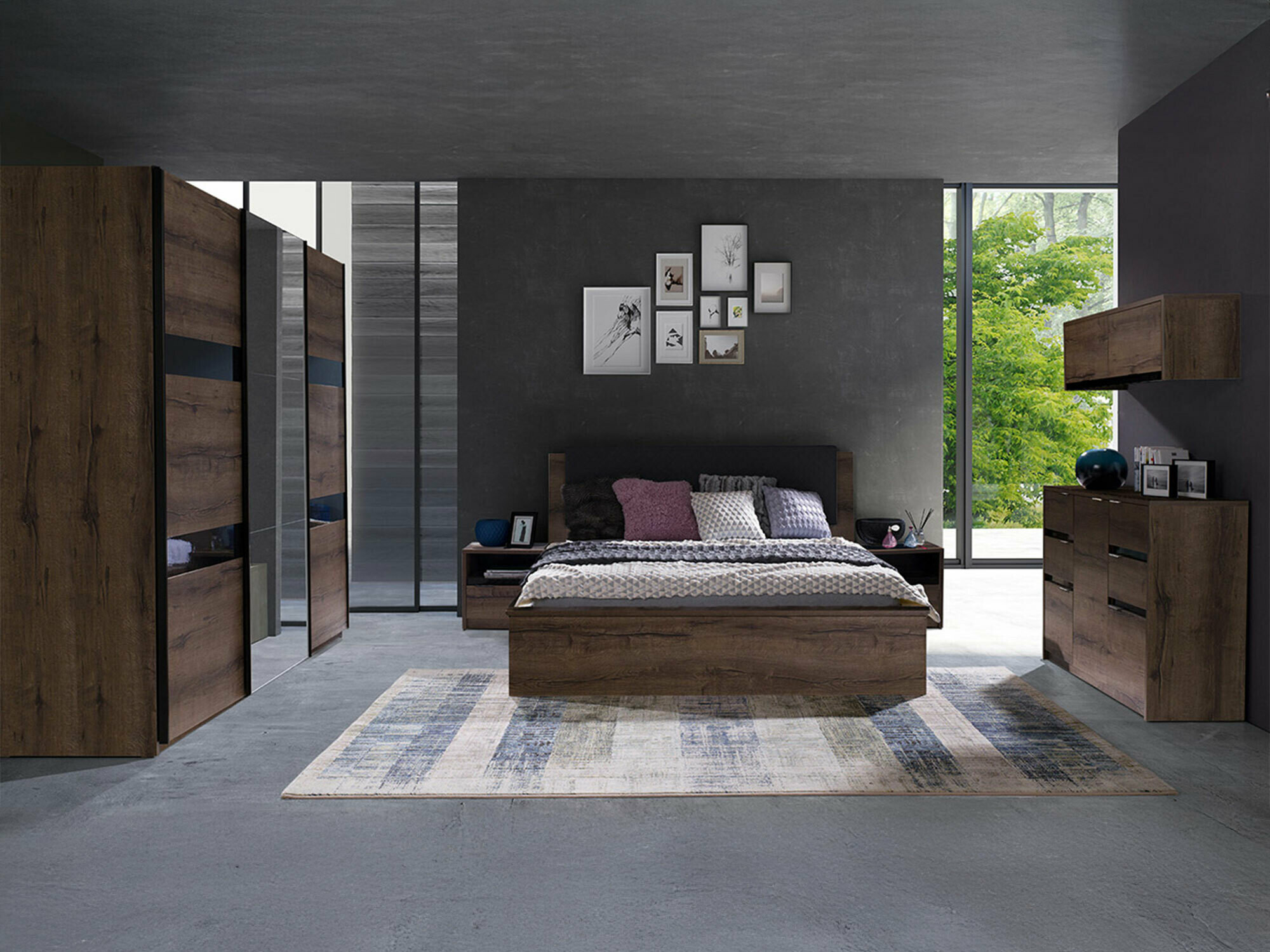 Soveværelsessæt Fivelbo 120 (Kloster eg + Blank sort)